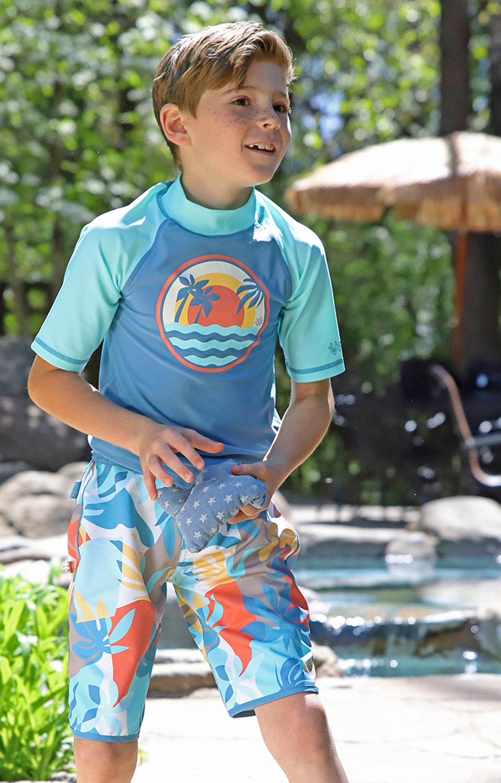 boy in kid short sleeve sun & swim shirt|beach-dreamer