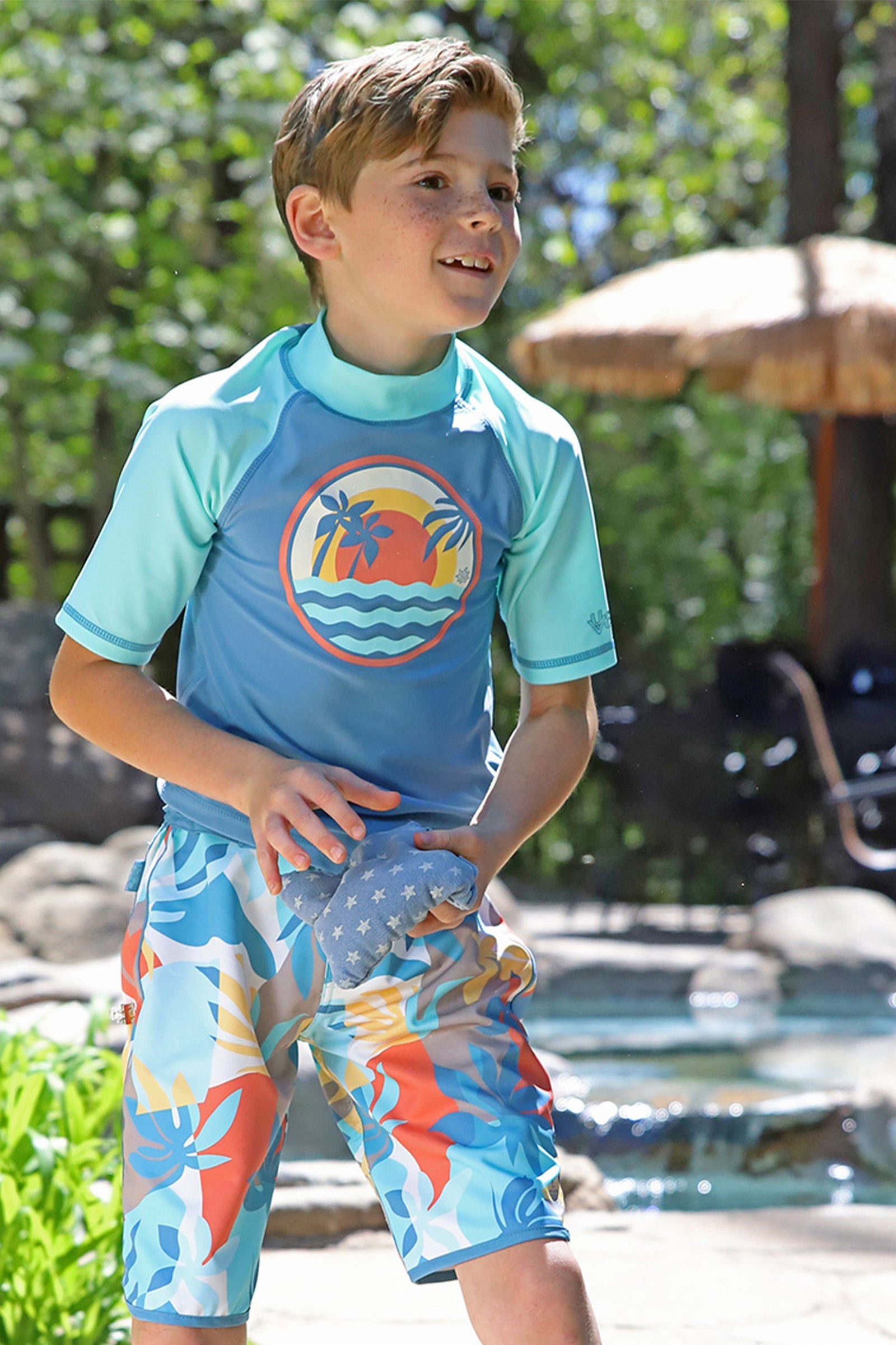 boy in kid short sleeve sun & swim shirt|beach-dreamer