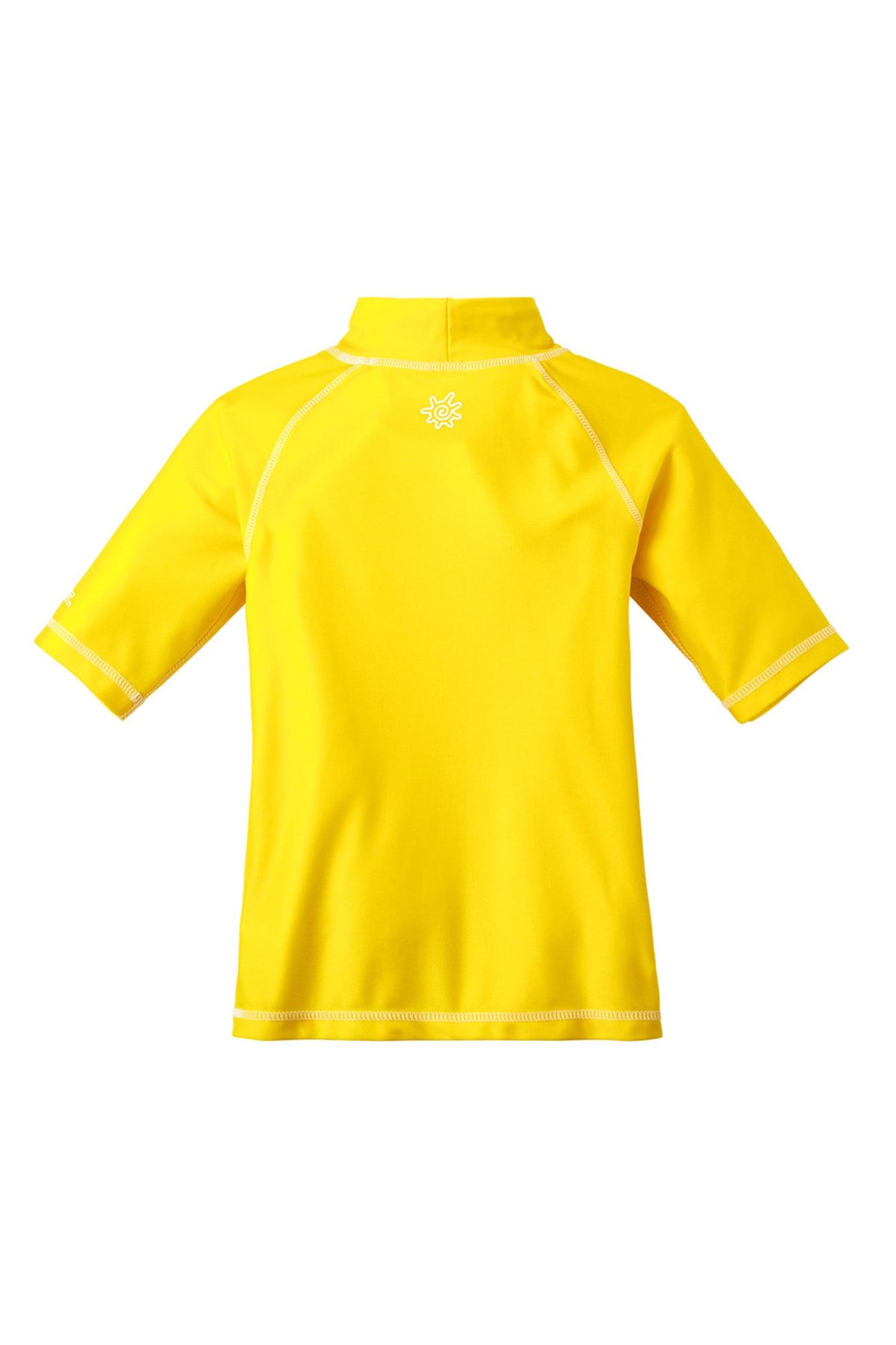 Back of the kid's short sleeve swim shirt in cyber yellow|cyber-yellow