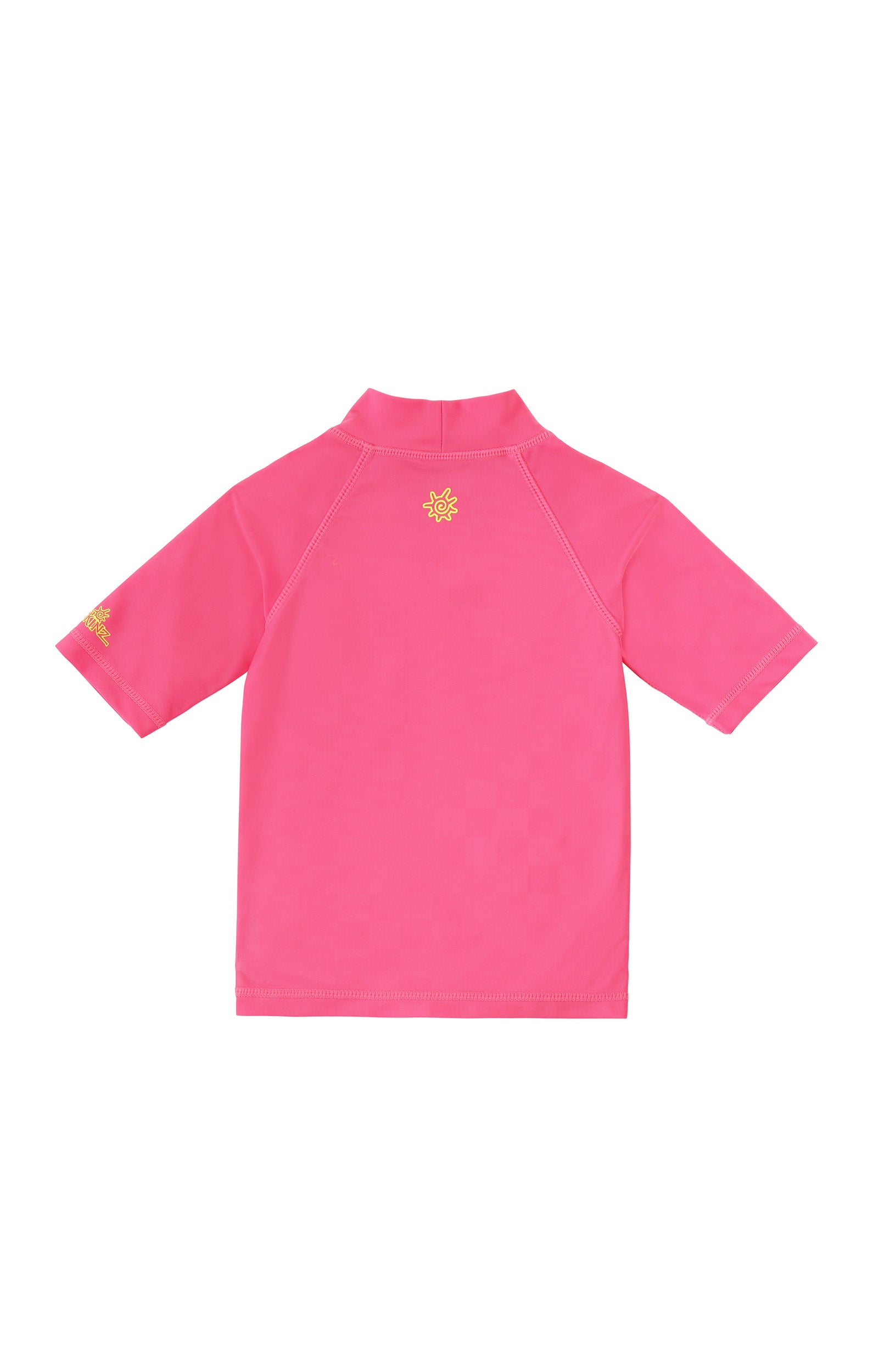 back view of kids neon magic print sun and swim shirt|neon-checkers