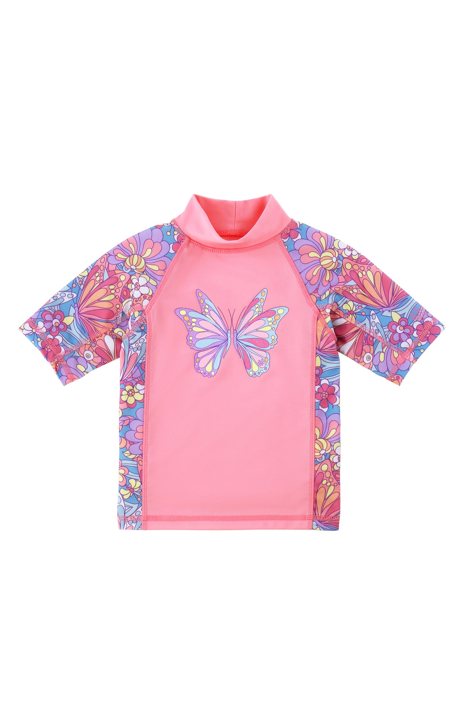 girls short sleeve sunny swim shirt|mosaic-butterflies