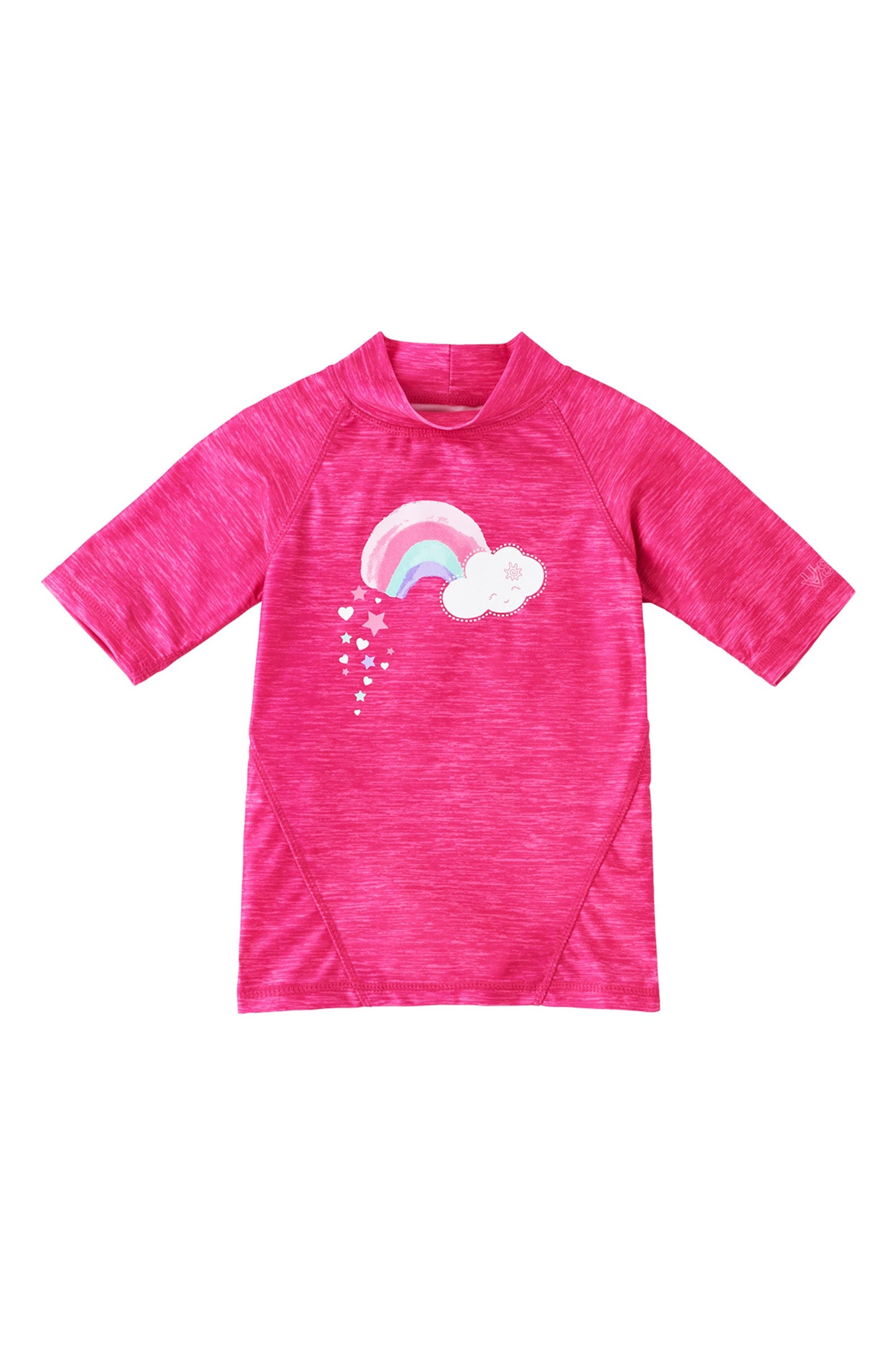 girl's short sleeve sport sun and swim shirt in hot pink jaspe rainbow|hot-pink-jaspe-rainbow
