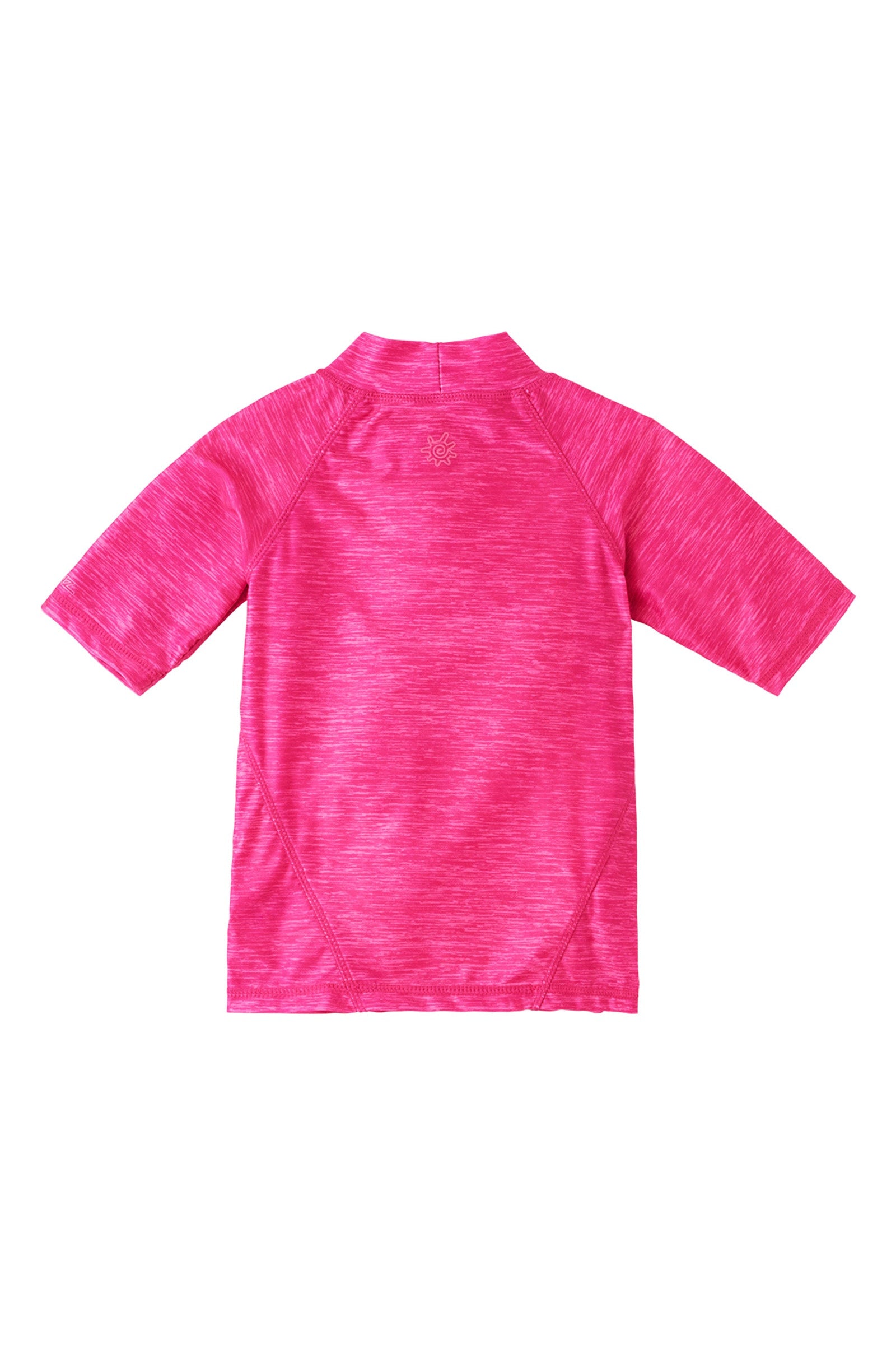 back of the girl's short sleeve sport sun and swim shirt in hot pink jaspe rainbow|hot-pink-jaspe-rainbow