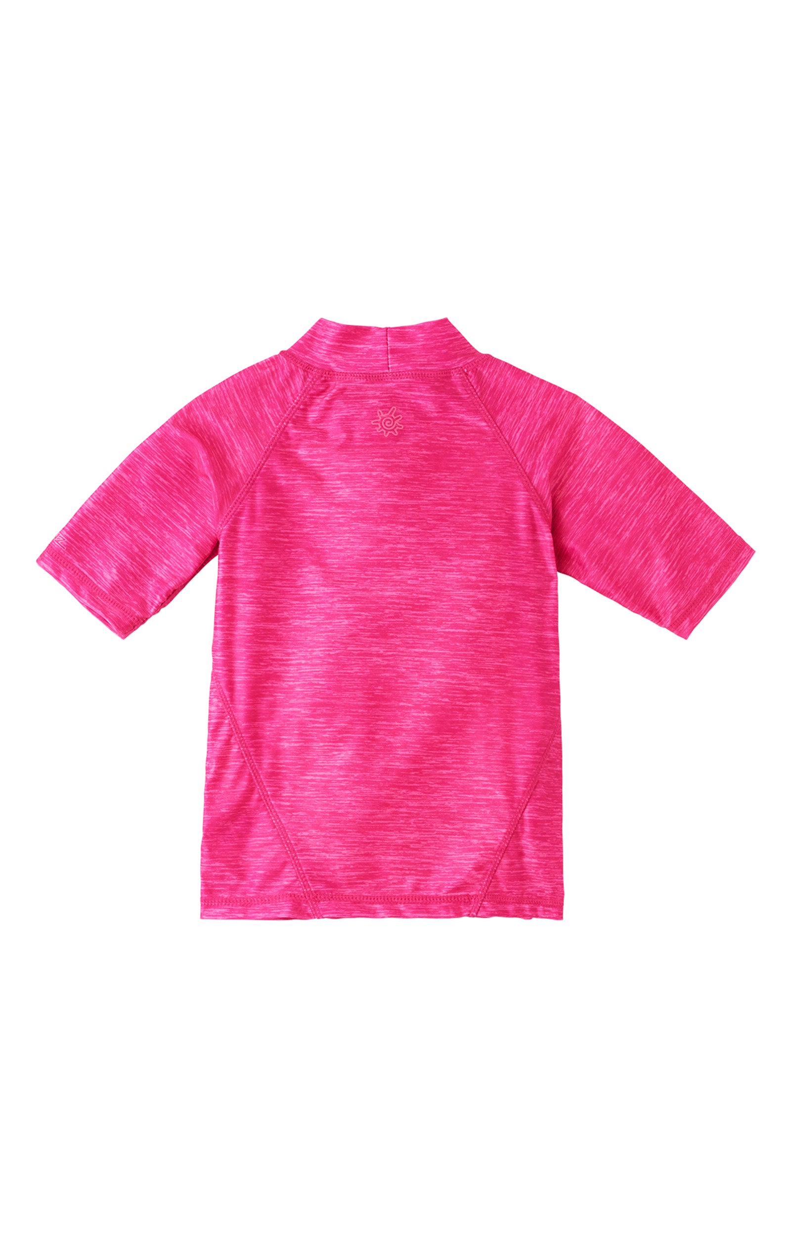 back of the girl's short sleeve sport sun and swim shirt in hot pink jaspe rainbow|hot-pink-jaspe-rainbow