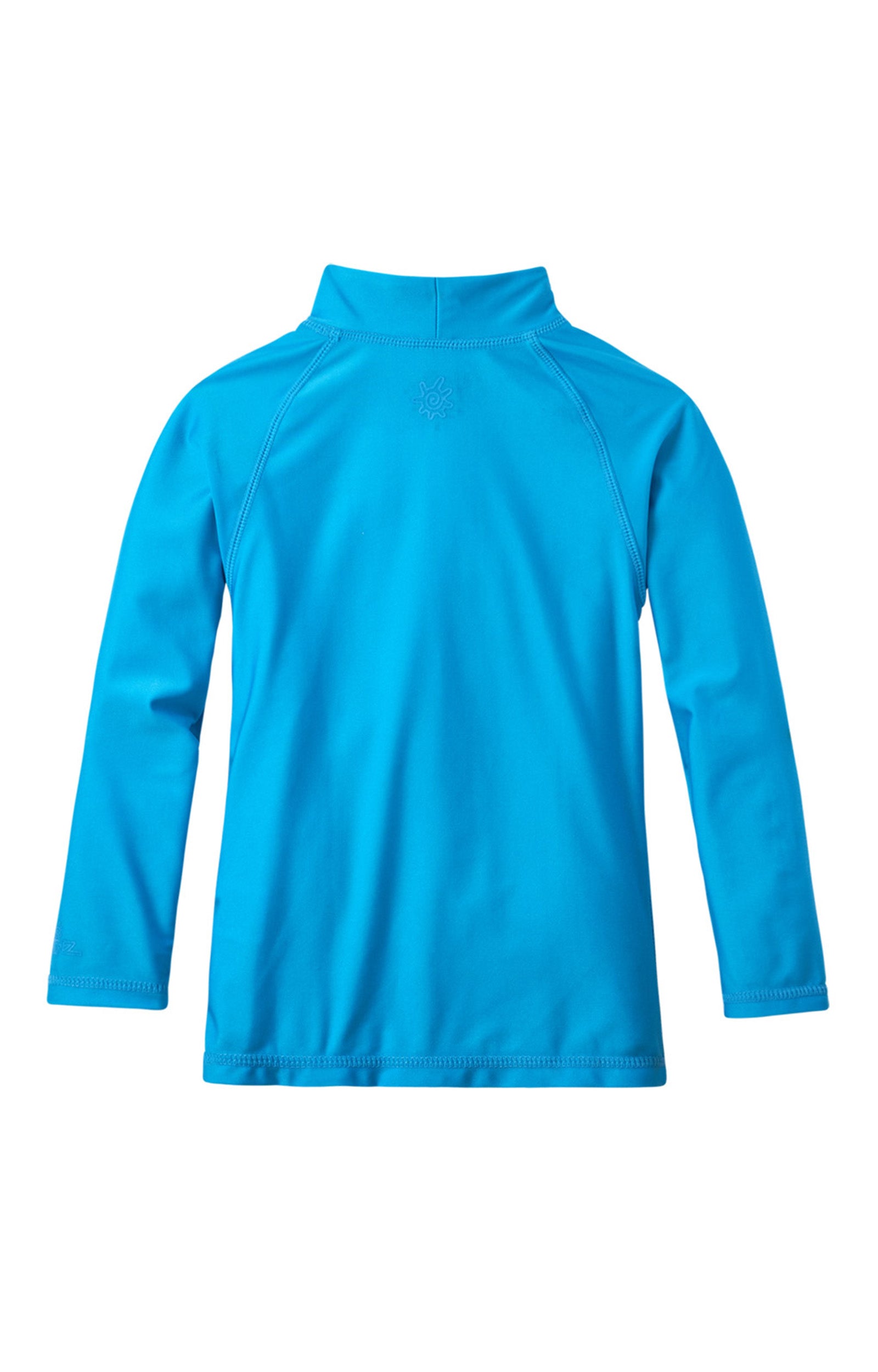 Back of the kid's long sleeve swim shirt in aqua|aqua