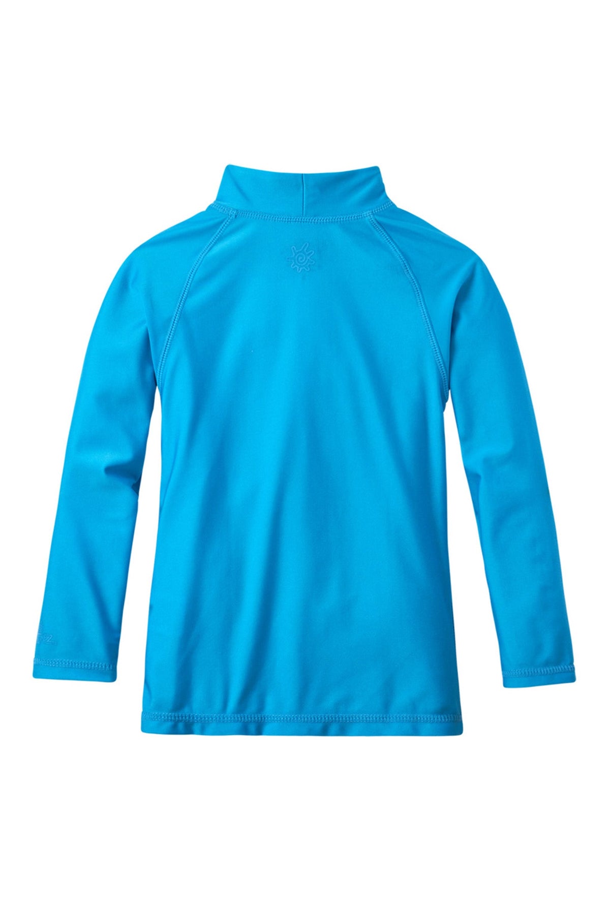 Back of the kid's long sleeve swim shirt in aqua|aqua