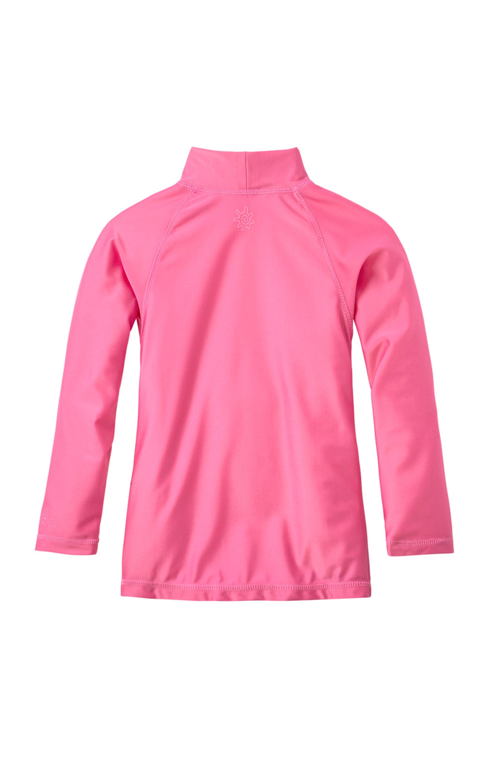 Back of the kid's long sleeve swim shirt in bubblegum|bubblegum