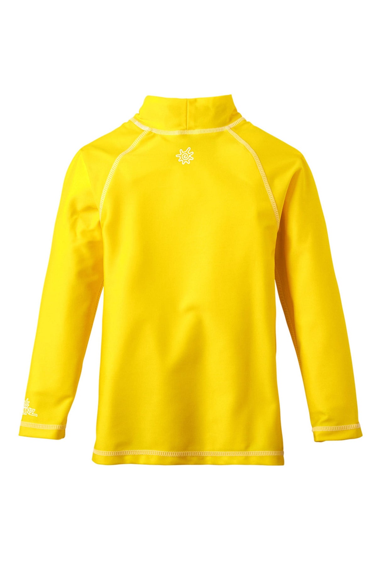 Back of the kid's long sleeve swim shirt in cyber yellow|cyber-yellow