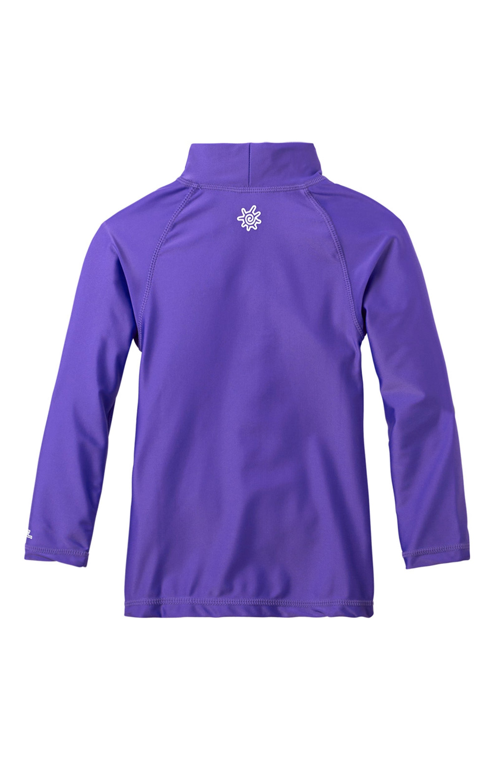 Back of the kid's long sleeve swim shirt in purple|purple