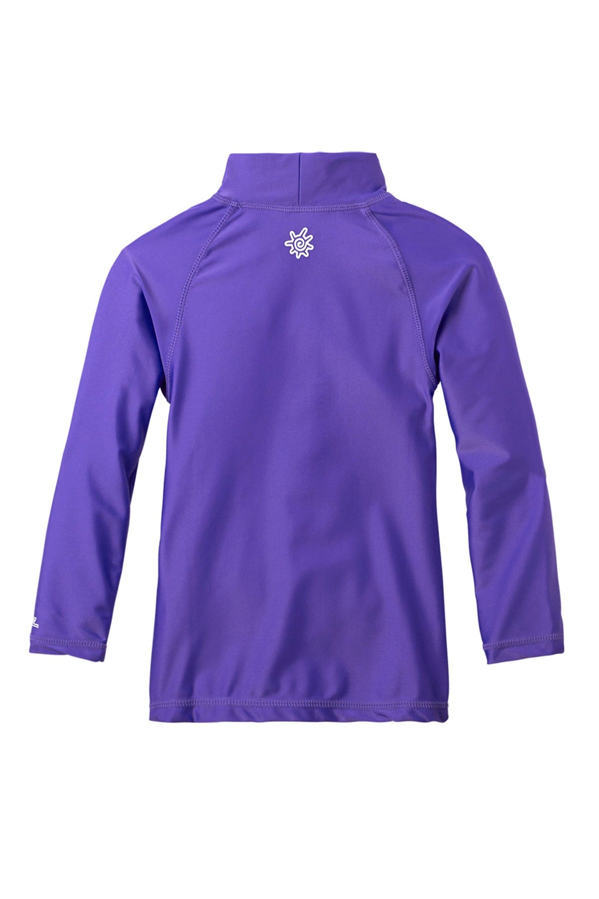 Back of the kid's long sleeve swim shirt in purple|purple