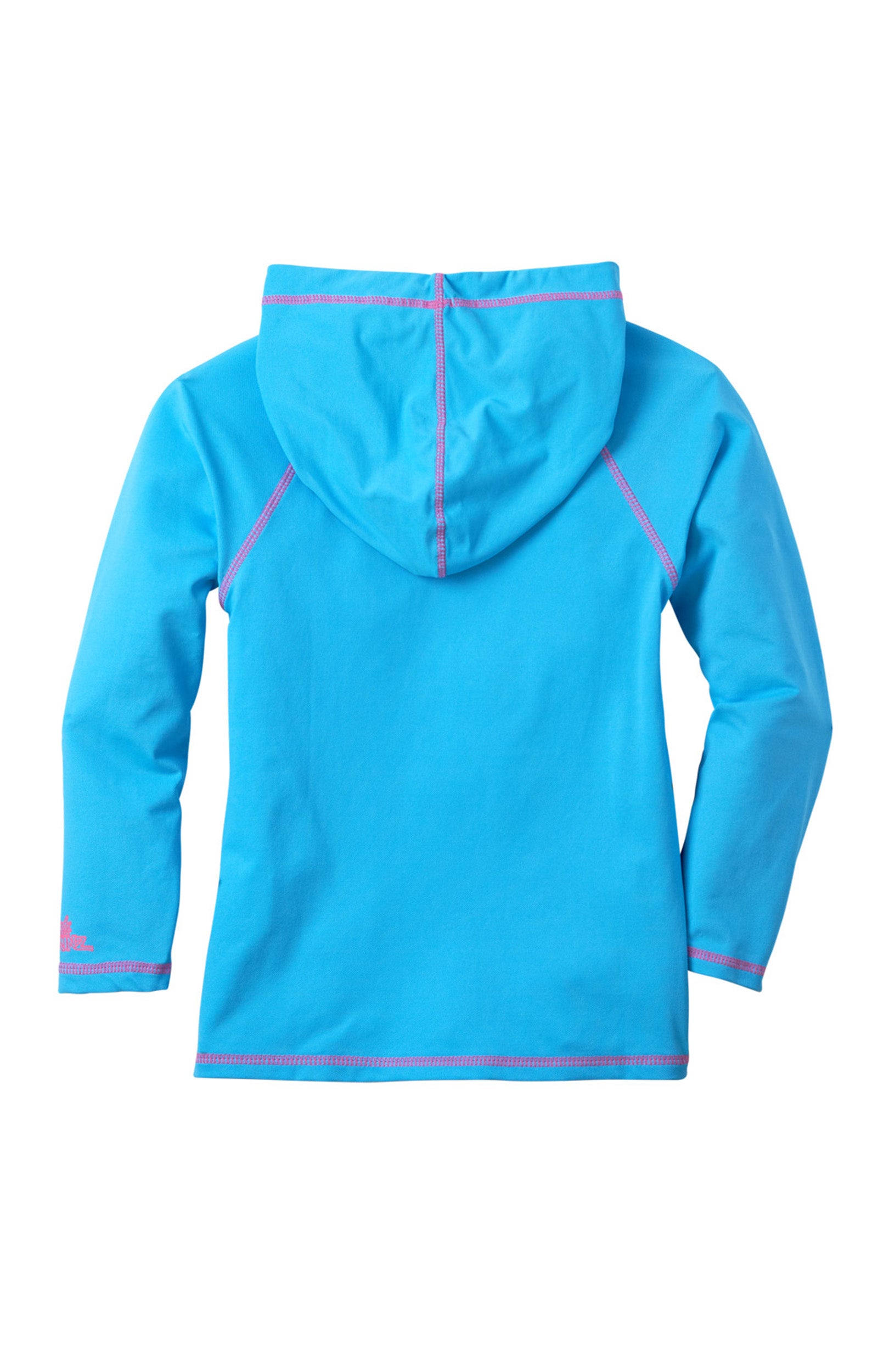 back of the girl's pullover hoodie in aqua|aqua