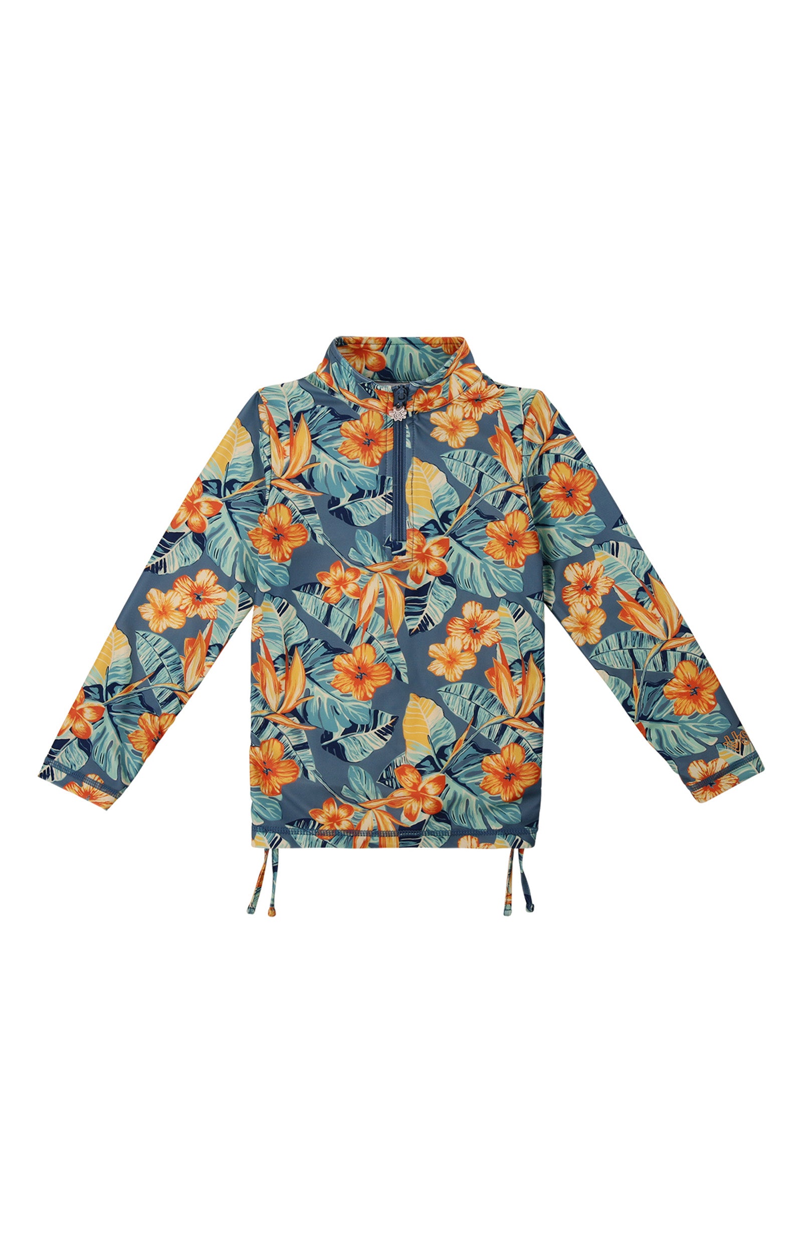 Girl's Half Zip Ruched Sun and Swim Shirt|maui-hibiscus