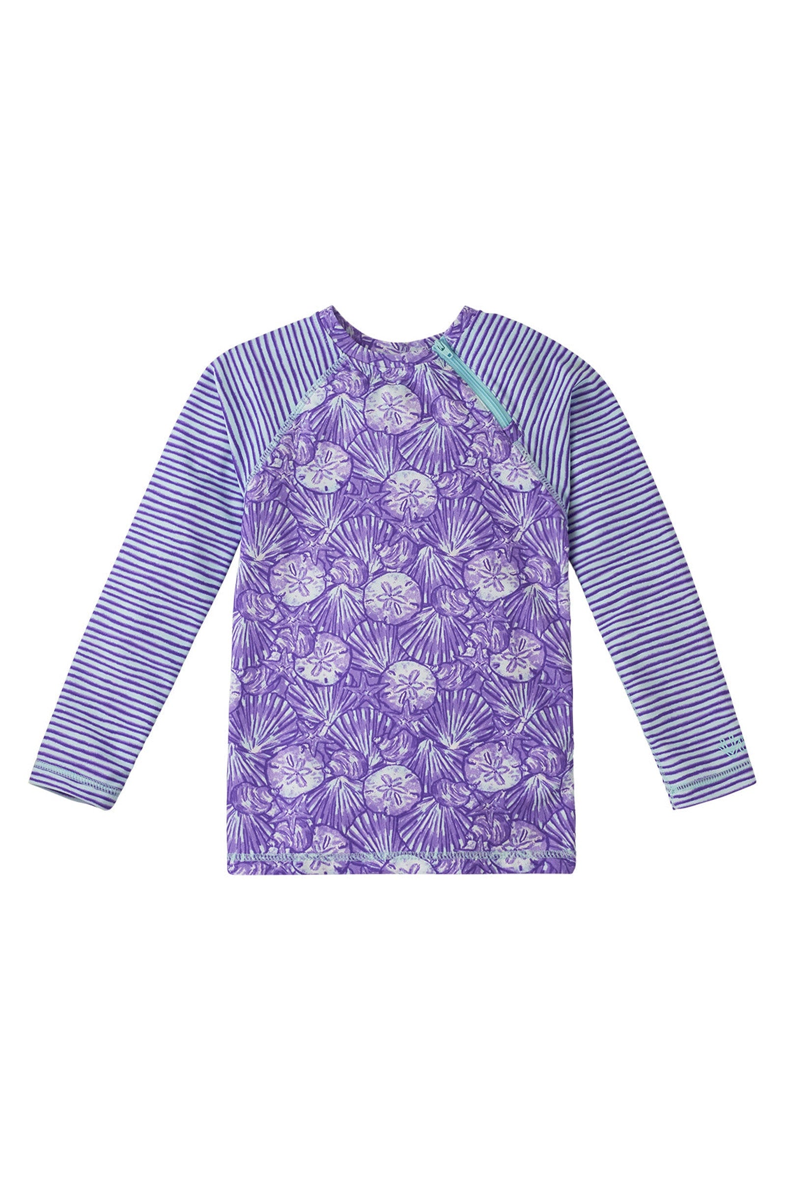 UV Skinz's girls long sleeve rash guard in dreamy shells stripe|dreamy-shells-stripes