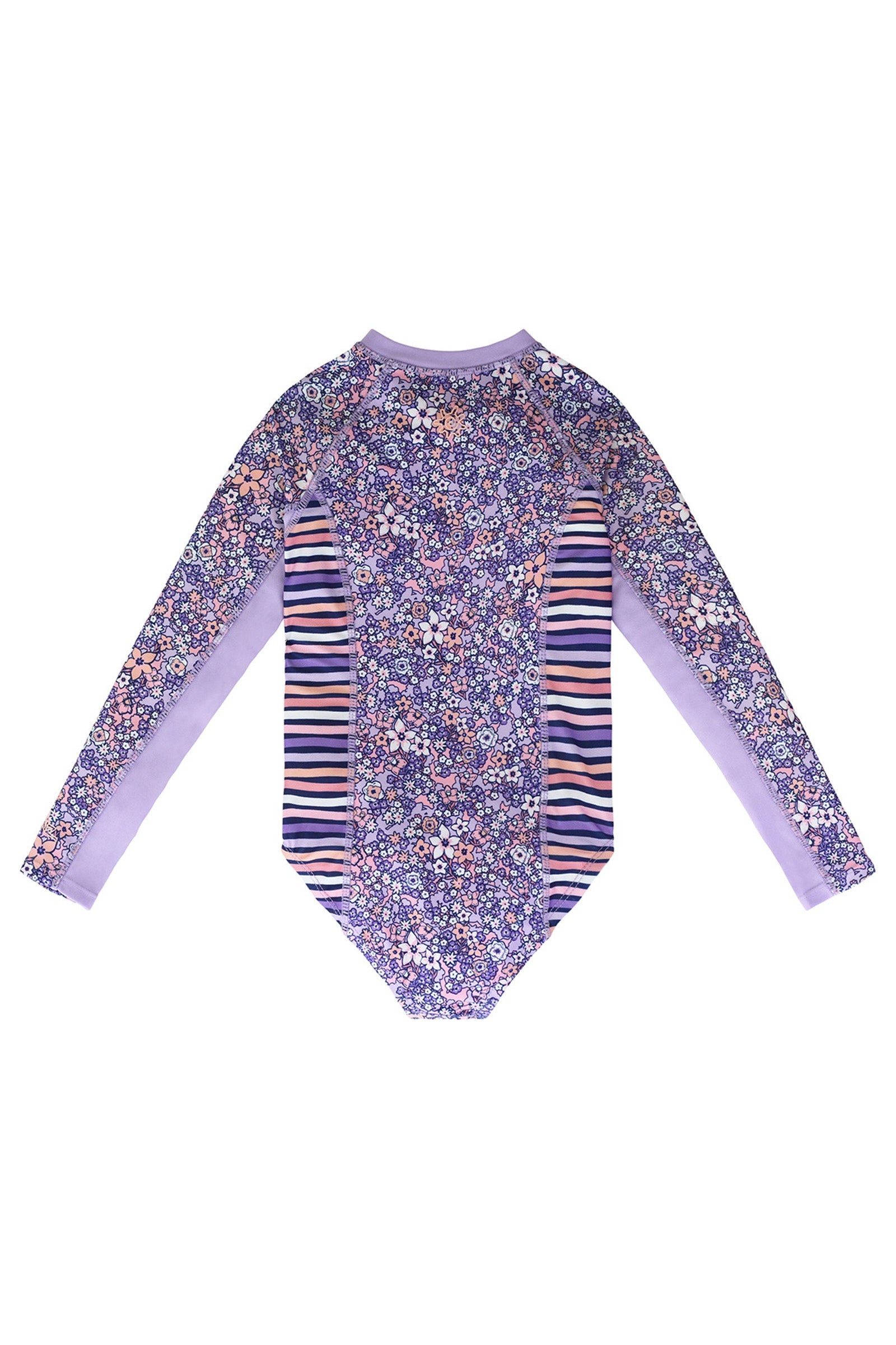 back of the girl's long sleeve swimsuit in lavender fields|lavender-fields