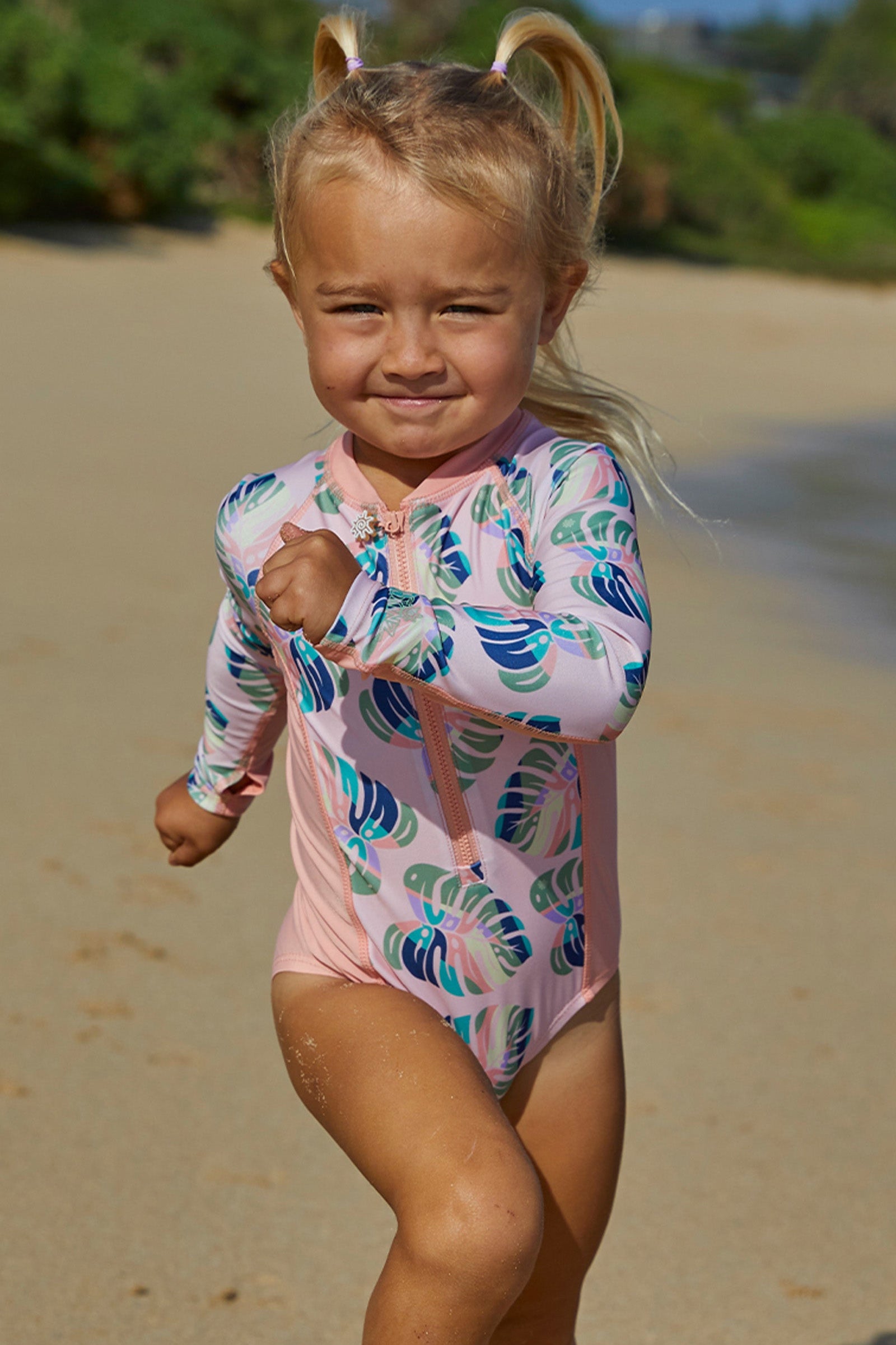 Girl's Long Sleeve Half Zip Swim Suit