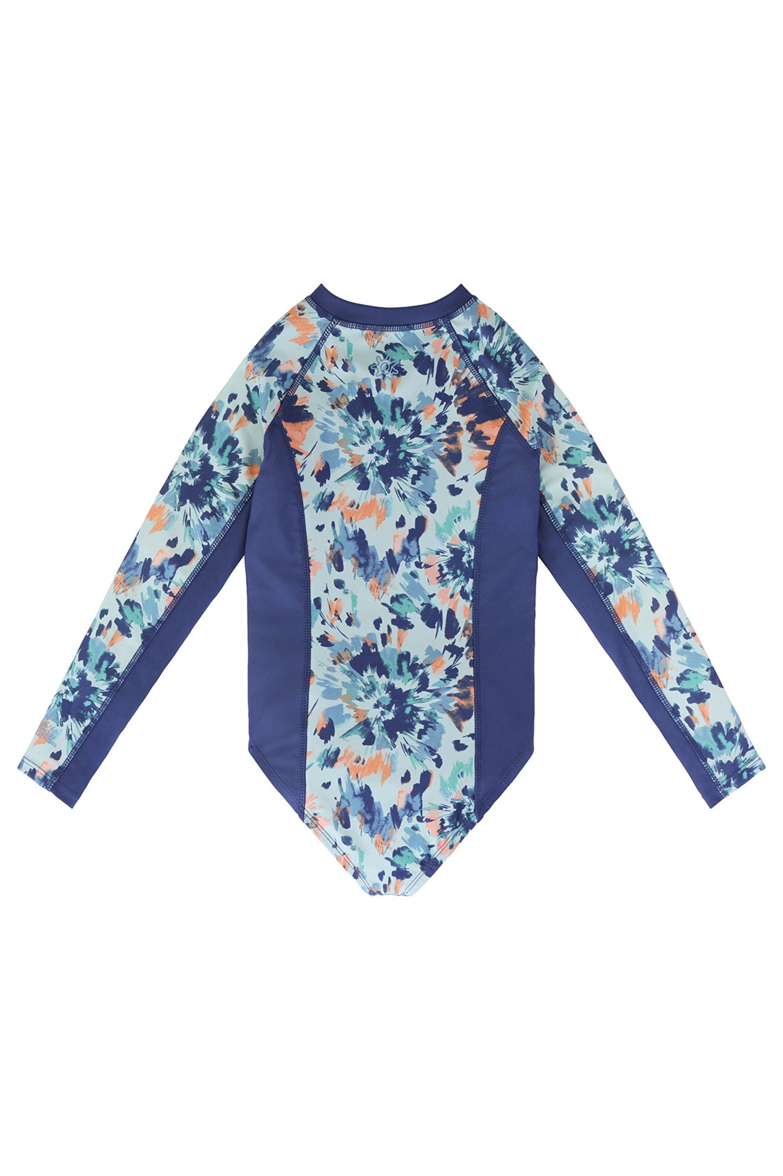 back of the girl's long sleeve swimsuit in yosemite tie dye|yosemite-tie-dye