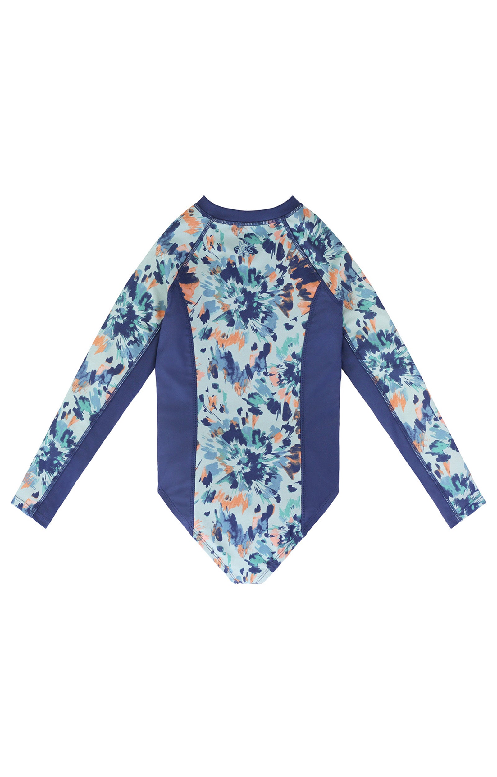 back of the girl's long sleeve swimsuit in yosemite tie dye|yosemite-tie-dye