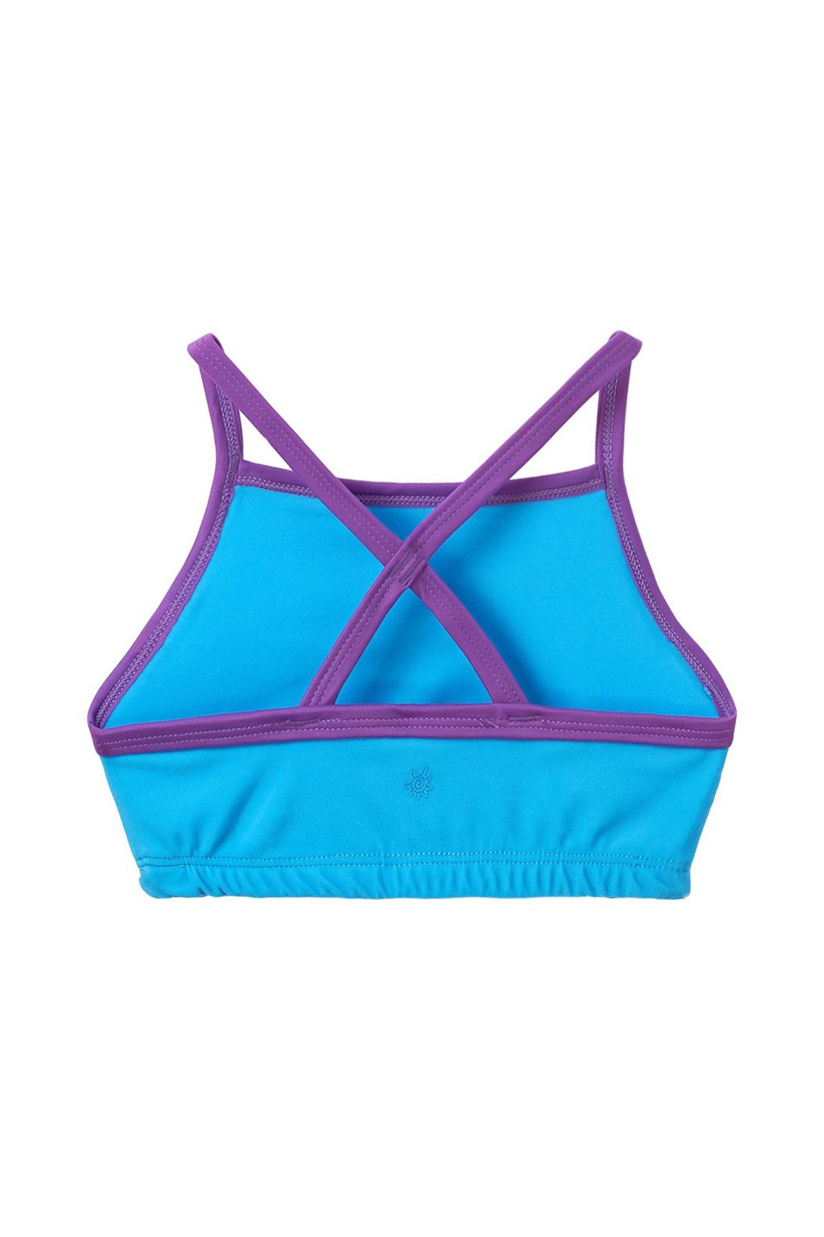 back of the girls bikini top in aqua purple