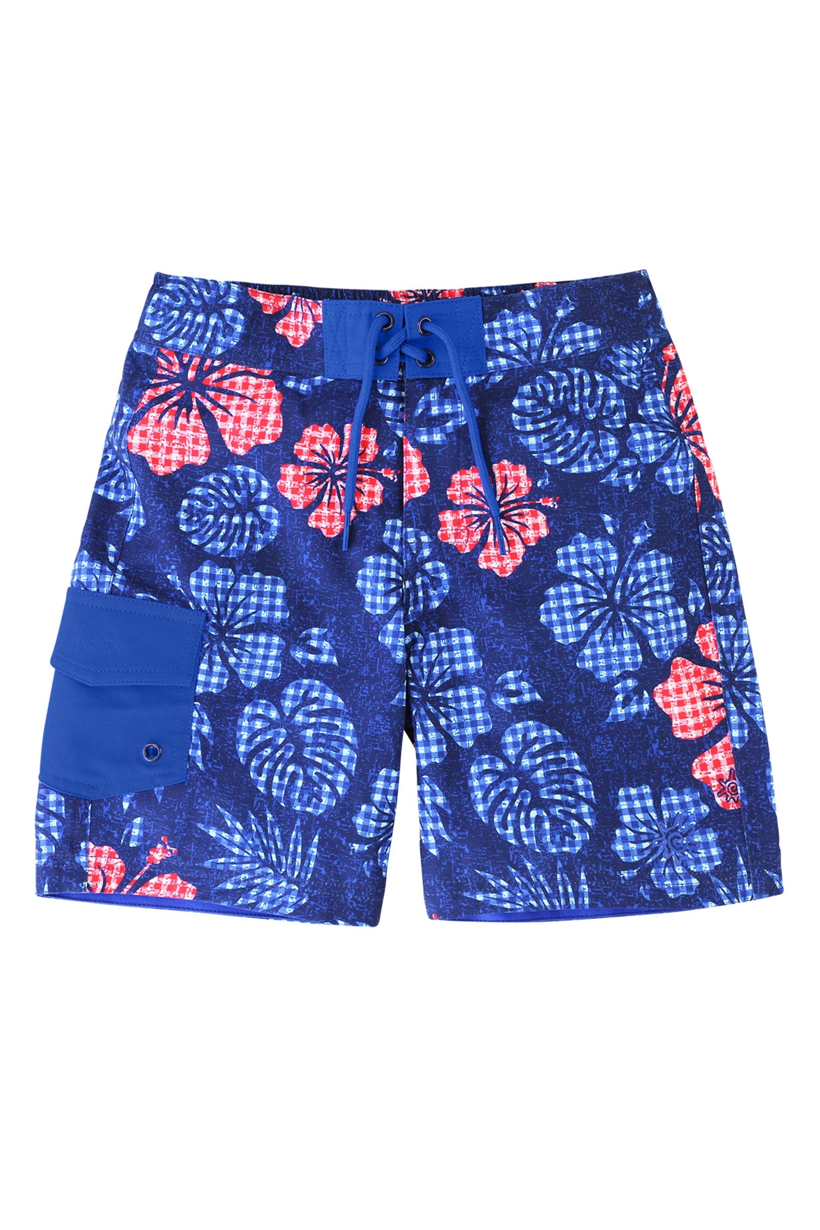 Boy's Classic Board Shorts in Dark Navy Hibiscus|dark-navy-hibiscus