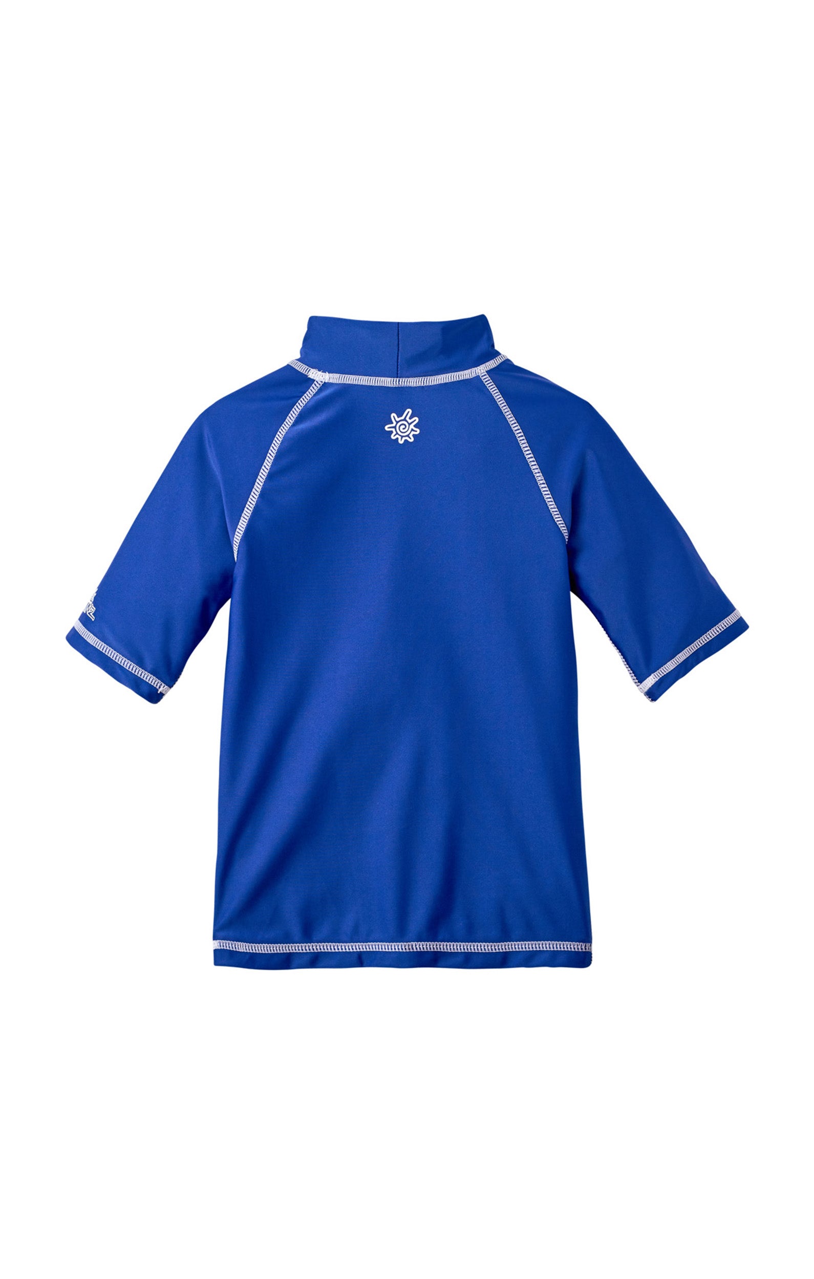 Back of the kid's short sleeve swim shirt in navy|navy