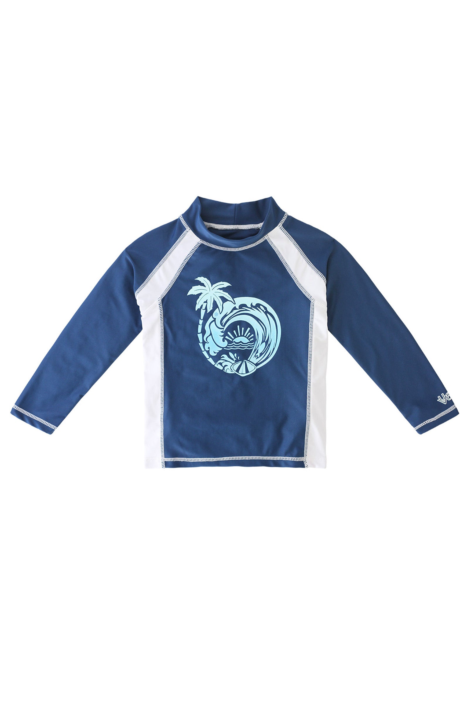 Boy's long sleeve active swim shirt in midnight ombre wave