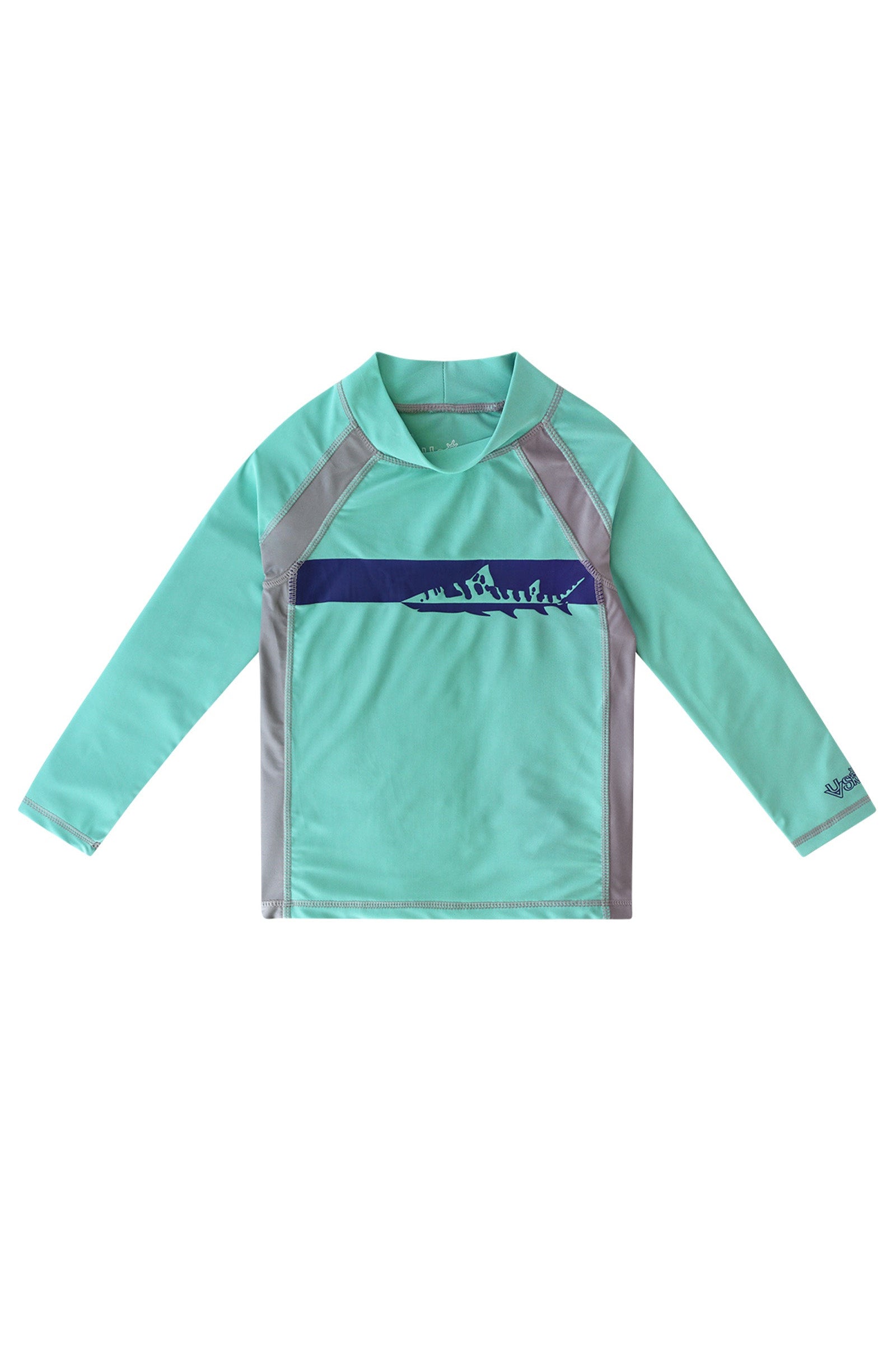 Boy's long sleeve active swim shirt in mint tiger shark|mint-tiger-shark