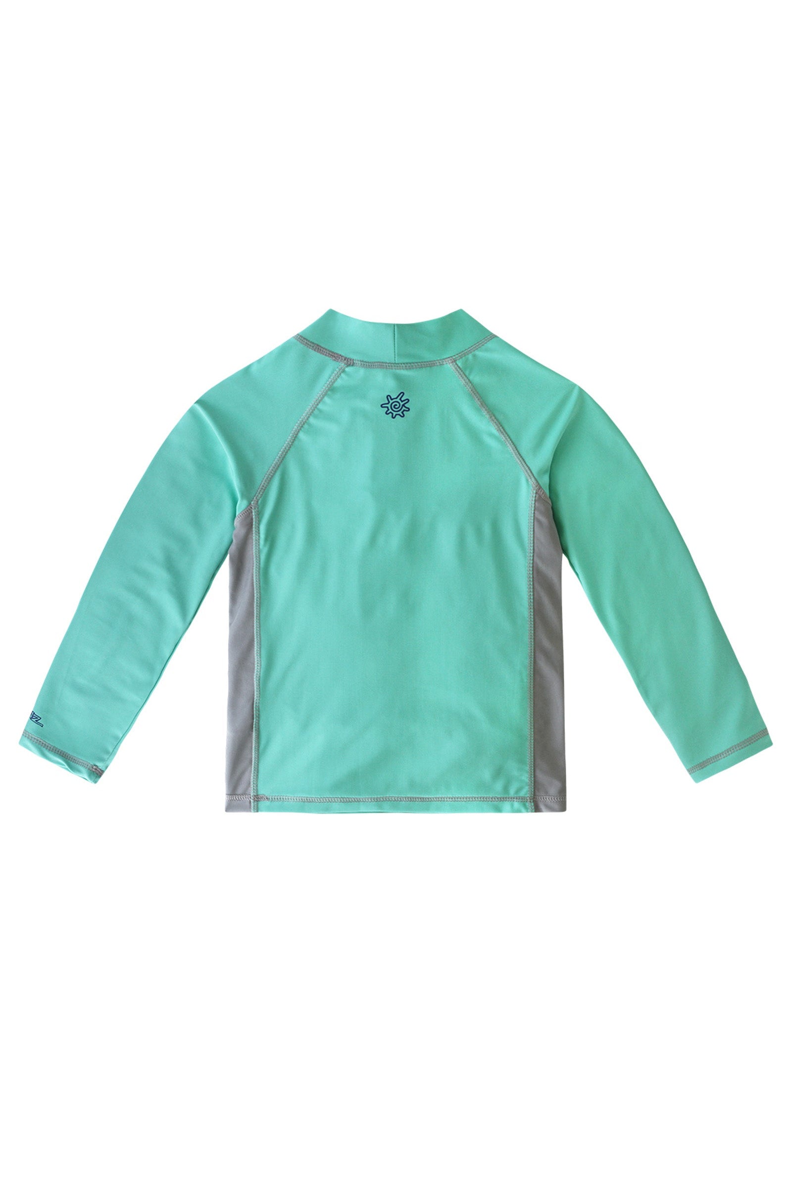 Back of the boy's long sleeve active swim shirt in mint tiger shark|mint-tiger-shark