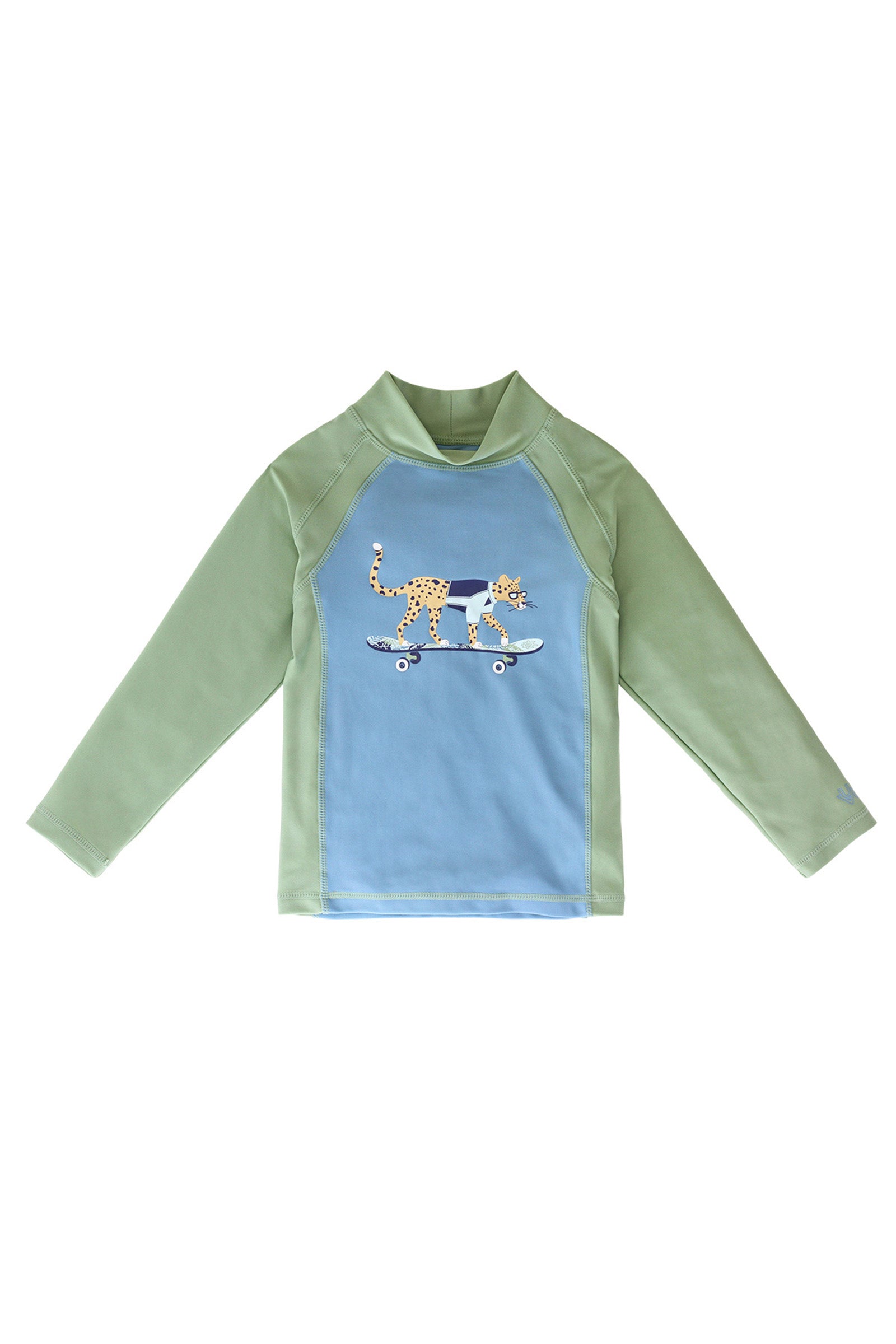 Boy's long sleeve active swim shirt in sage cool cat