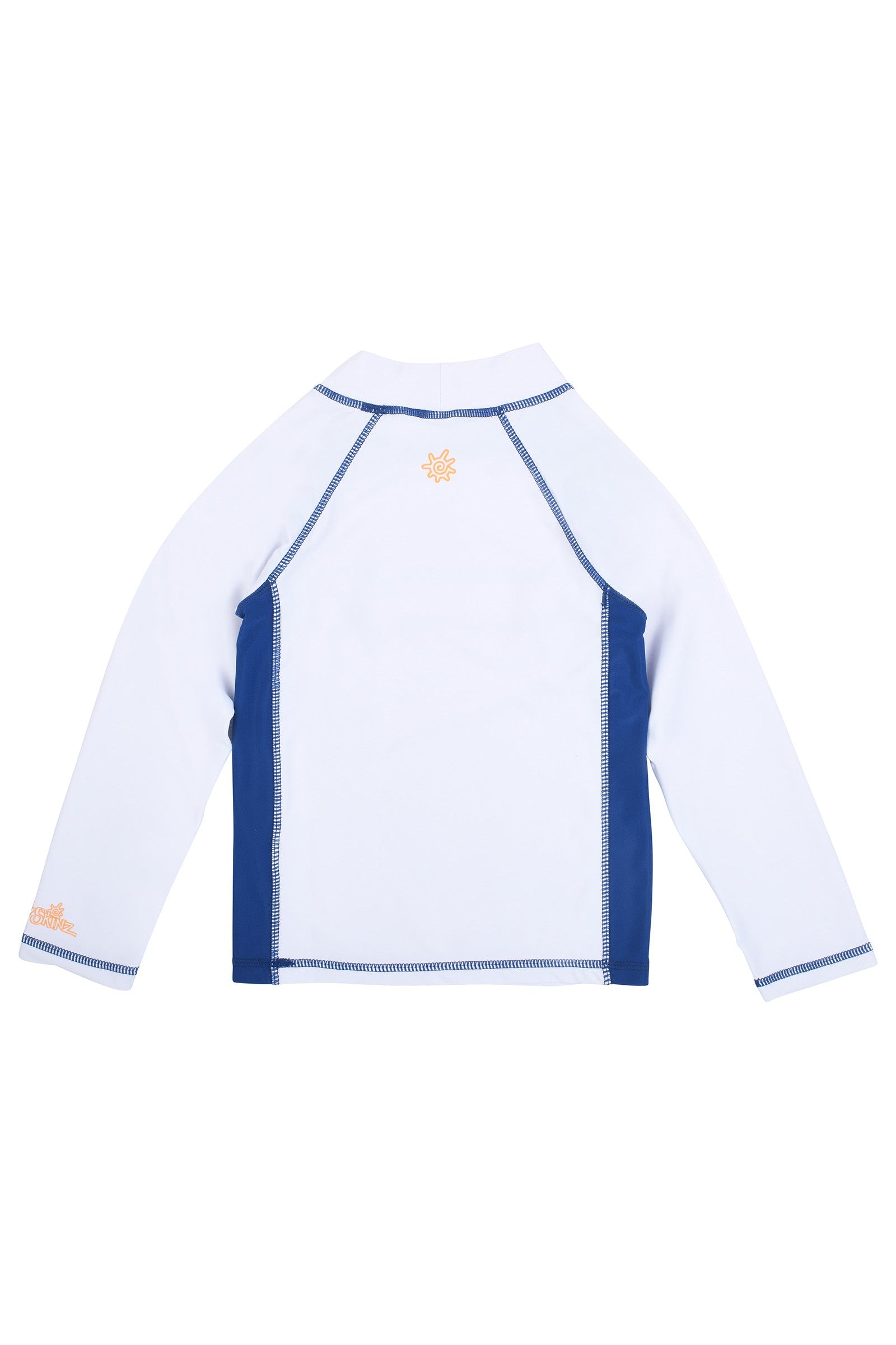 Back of the boy's long sleeve active swim shirt in white octopus stripe|white-octopus-stripe