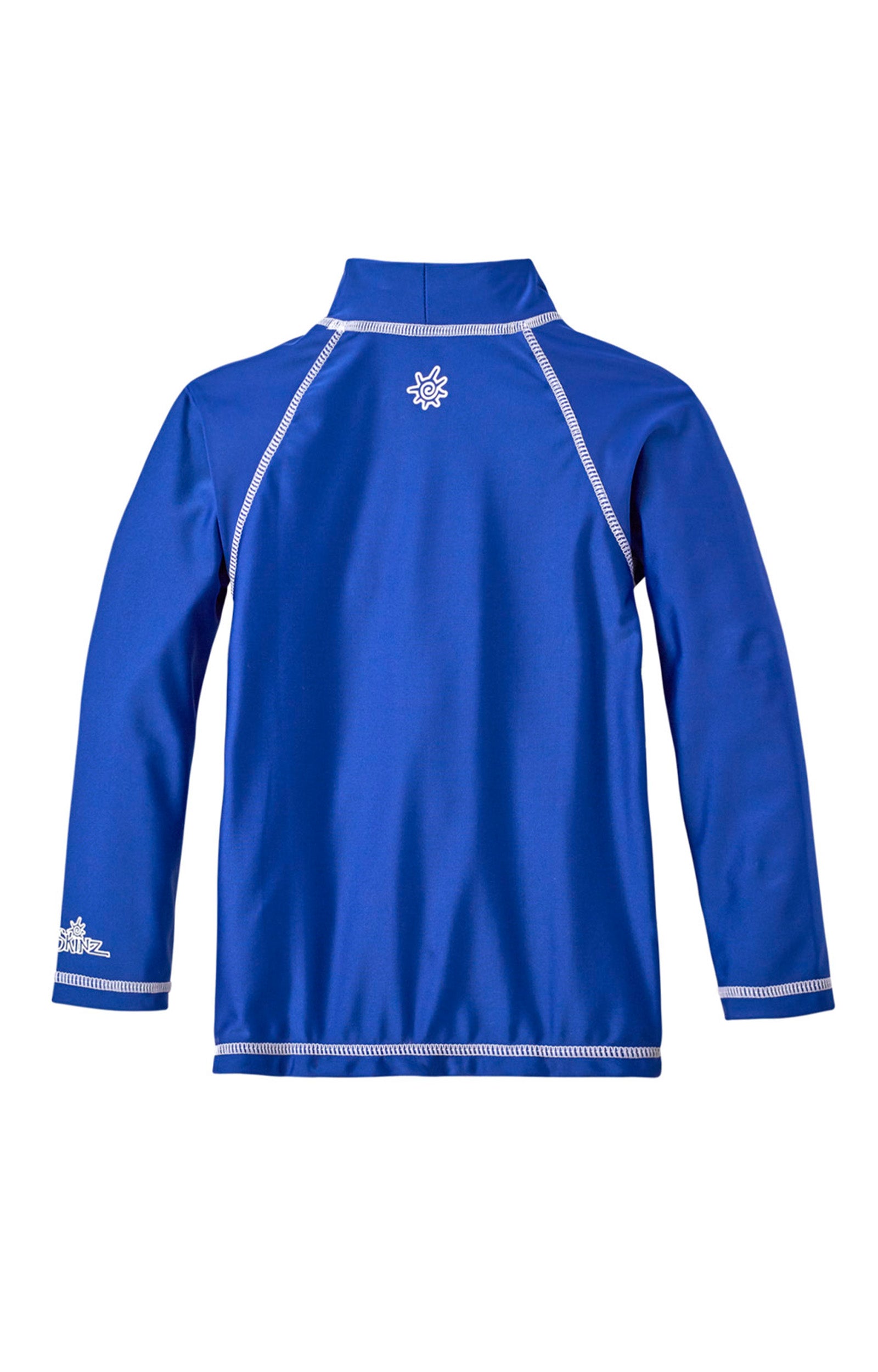 Back of the Kid's long sleeve swim shirt in navy|navy