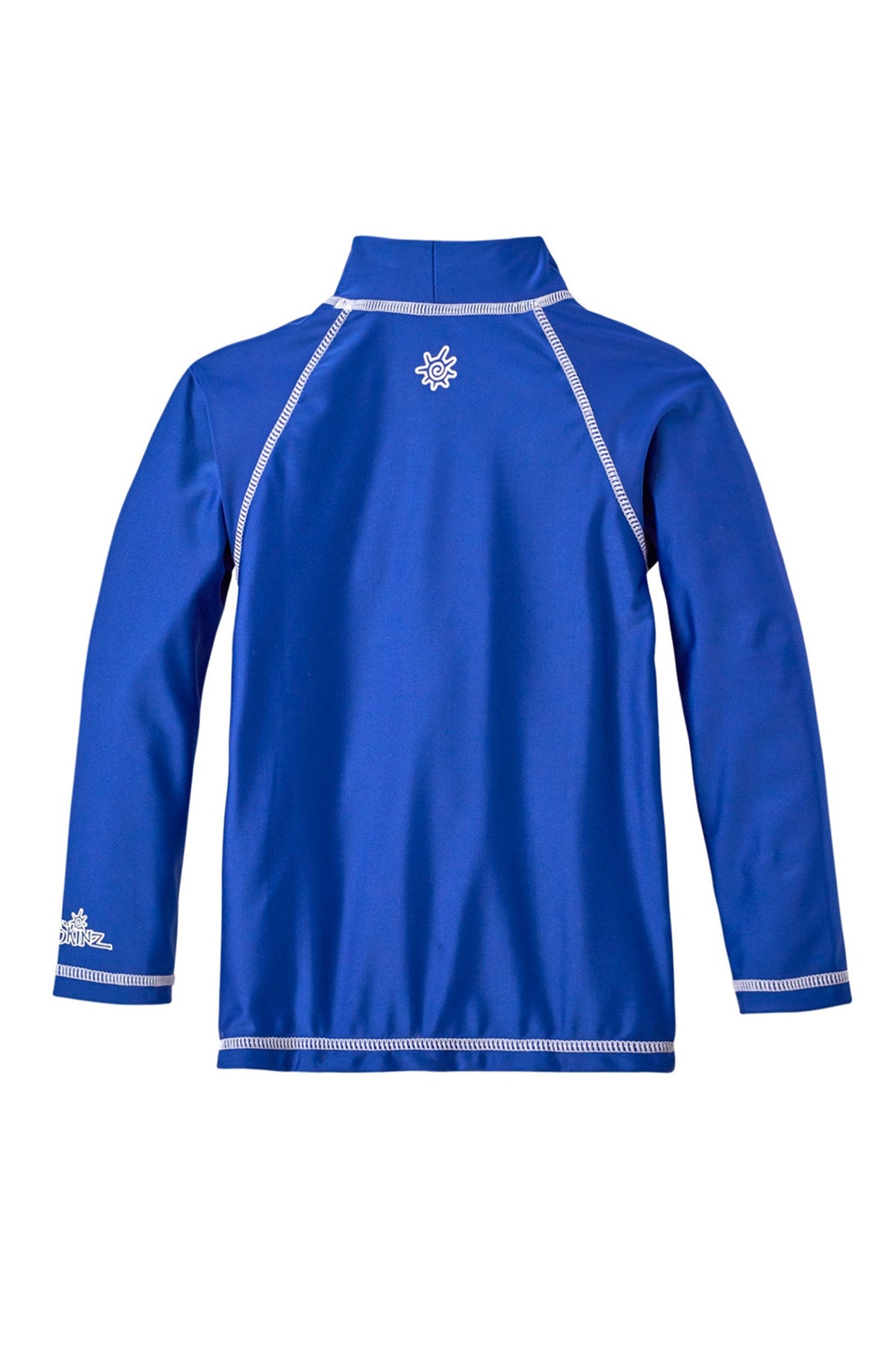 Back of the Kid's long sleeve swim shirt in navy|navy