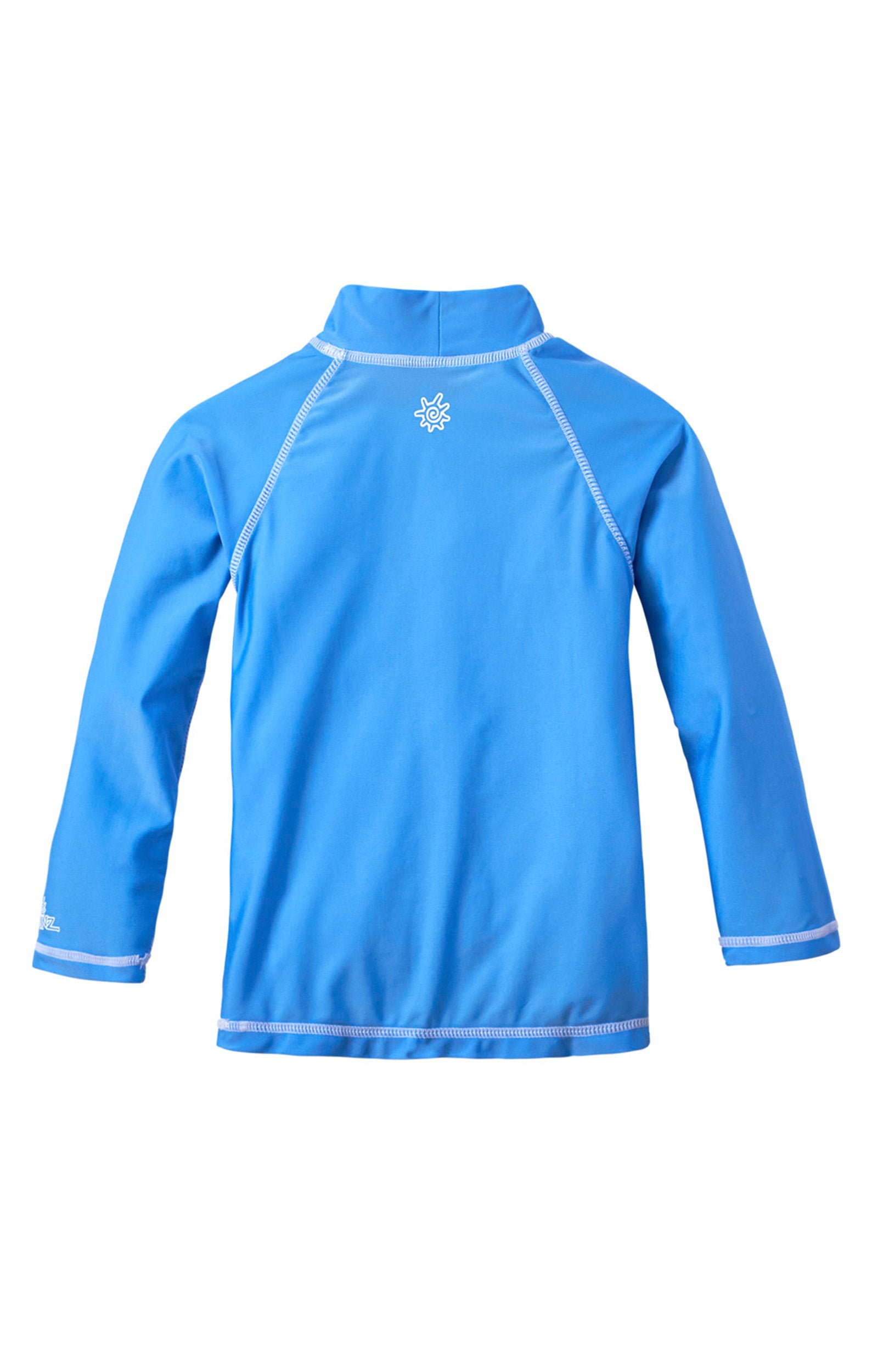 Back of the kid's long sleeve swim shirt in ocean blue|ocean-blue
