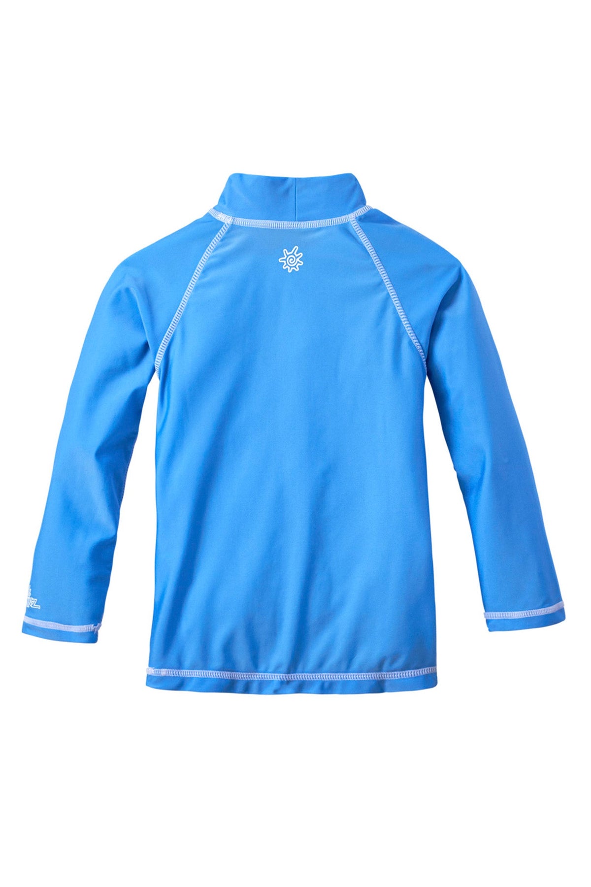 Back of the kid's long sleeve swim shirt in ocean blue|ocean-blue