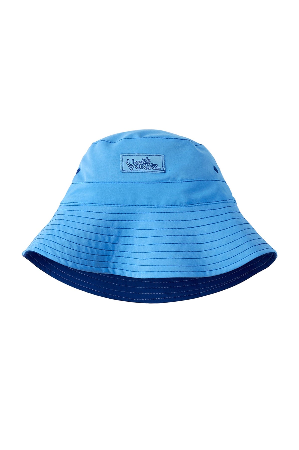 reversed view of the boy's bucket hat in navy blue ocean