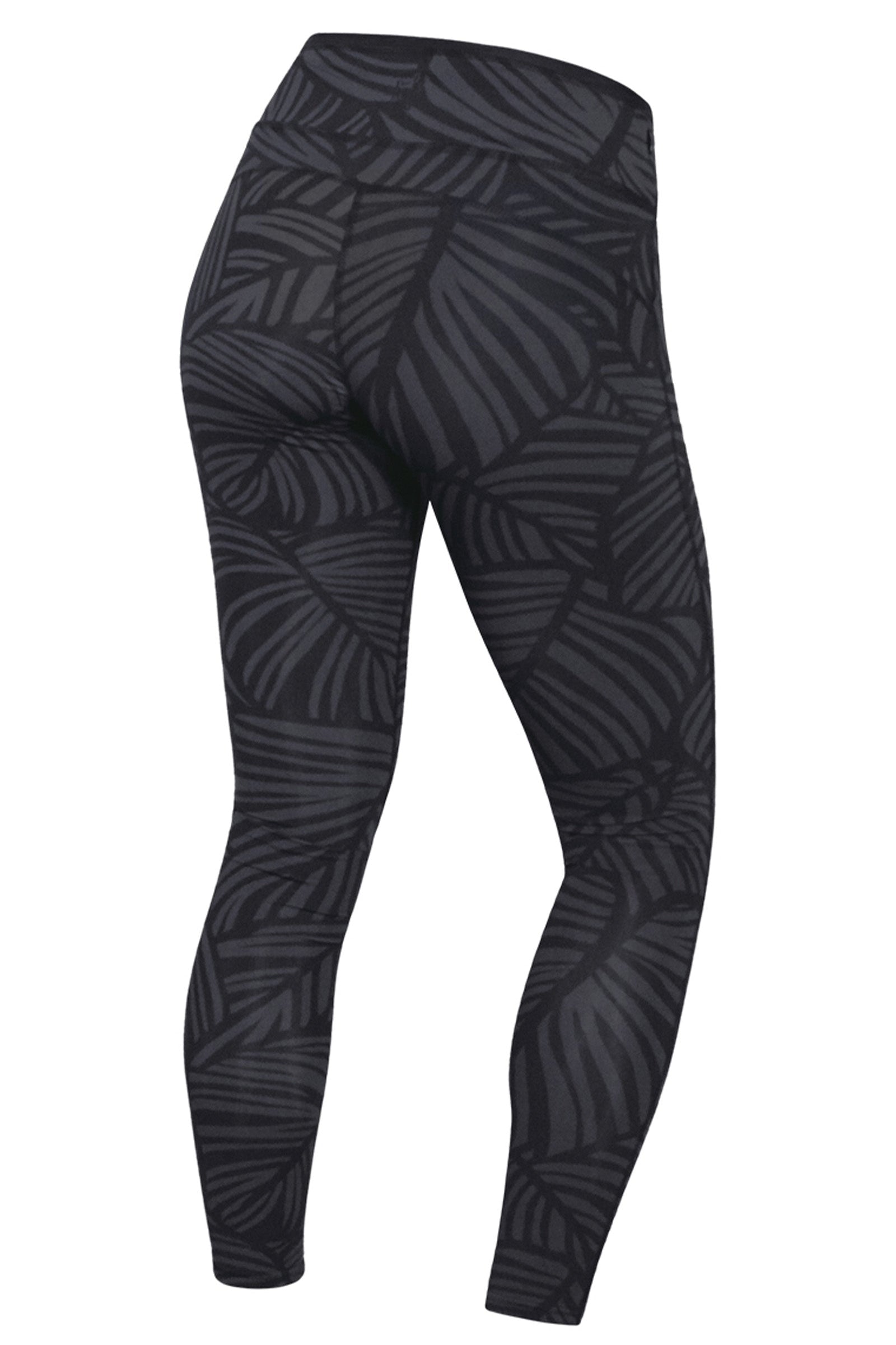 Back View of the Women's Active Sport Swim Tights in Black Palma|black-palma