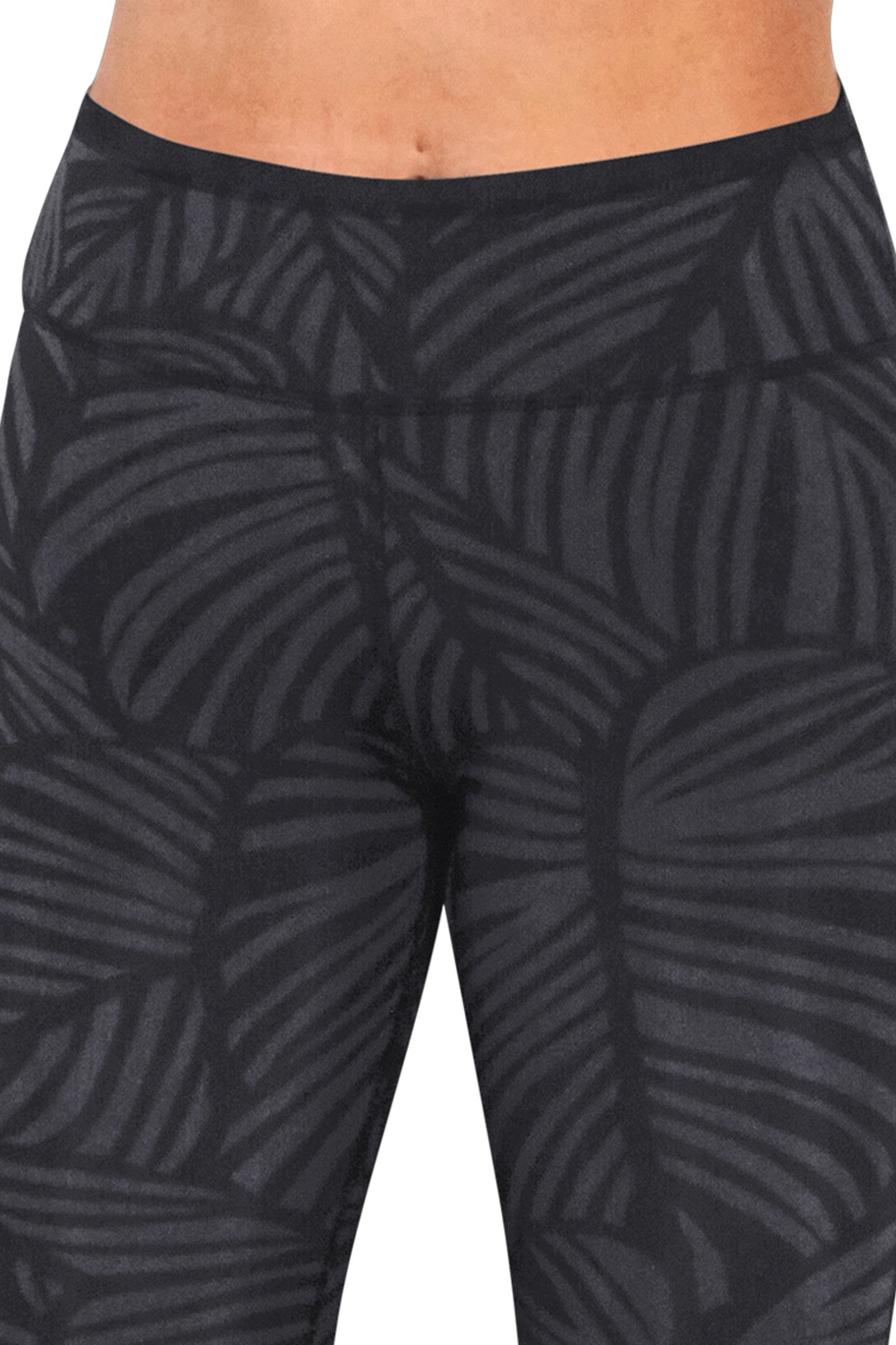 Close Up of the Women's Active Sport Swim Tights in Black Palma|black-palma