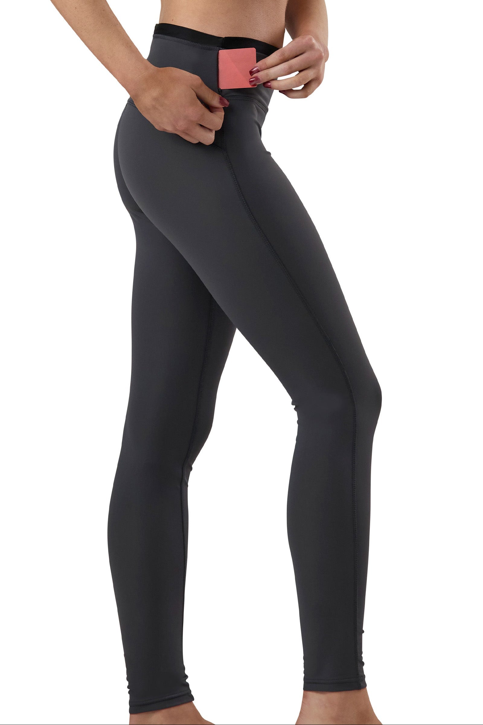 Back View of the Women's Active Sport Swim Tights in Charcoal|charcoal
