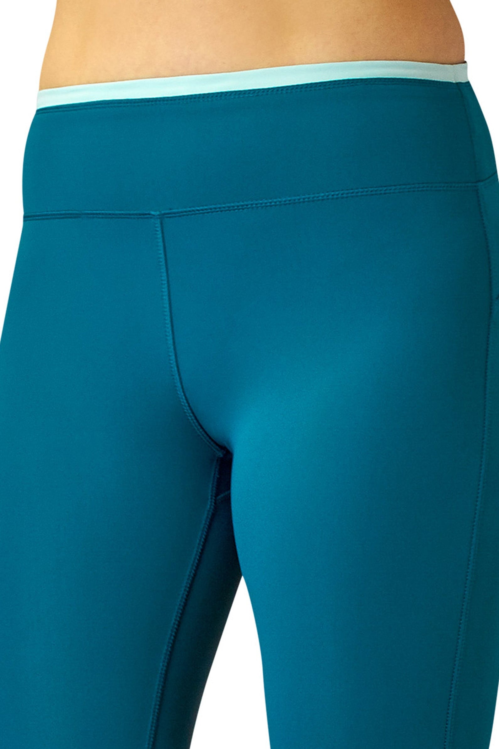 Close Up of the Women's Active Sport Swim Tights in Dark Teal|dark-teal