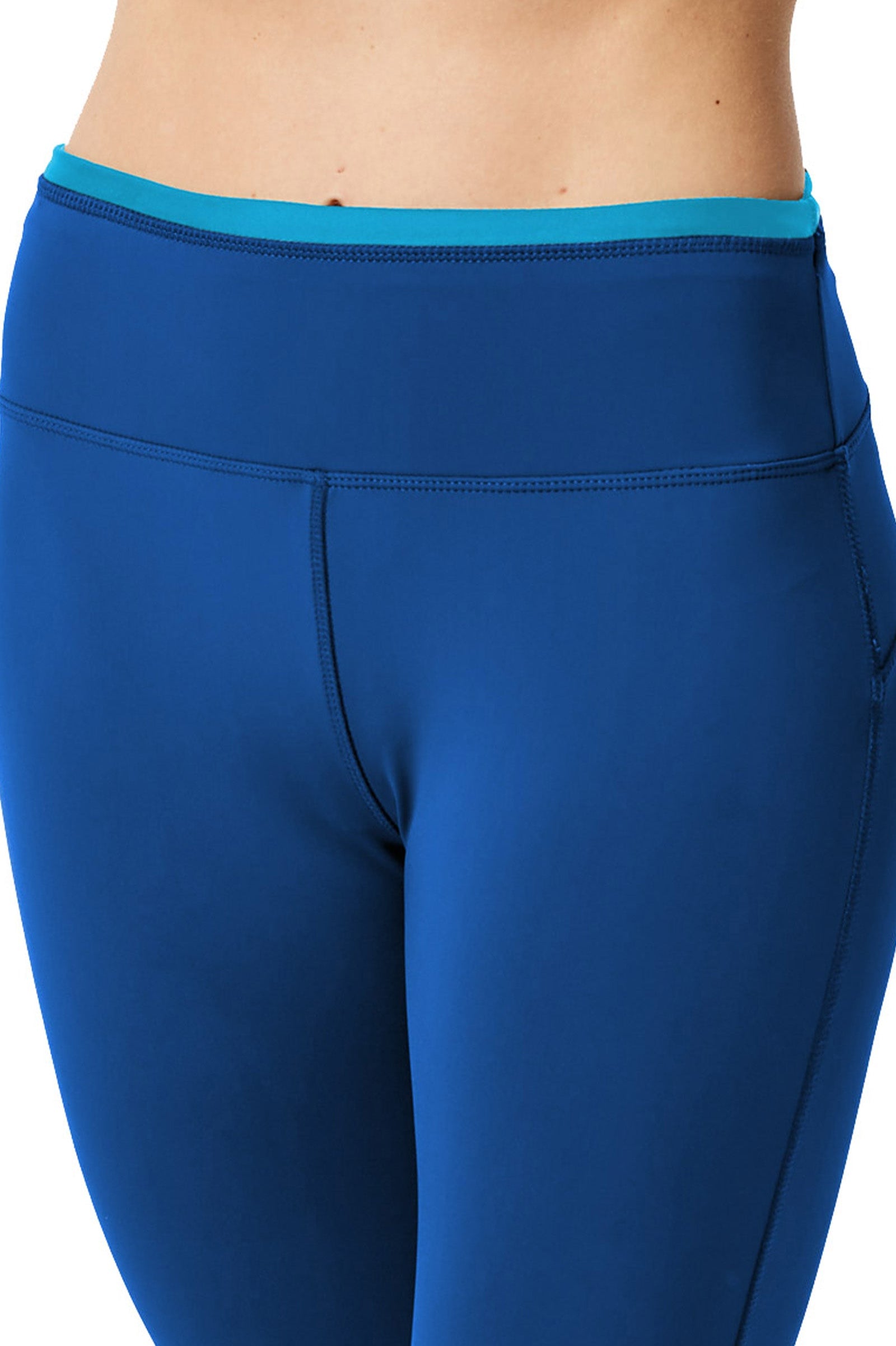 Close Up of the Women's Active Sport Swim Tights in Navy Blue|navy-blue
