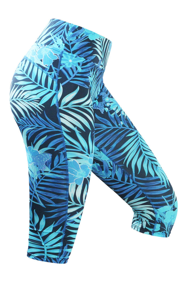 Side View of the Women's Active Sport Swim Capris in Midnight Rainfores|midnight-rainforest