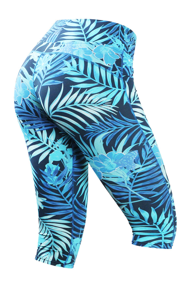 Back View of the Women's Active Sport Swim Capris in Midnight Rainfores|midnight-rainforest