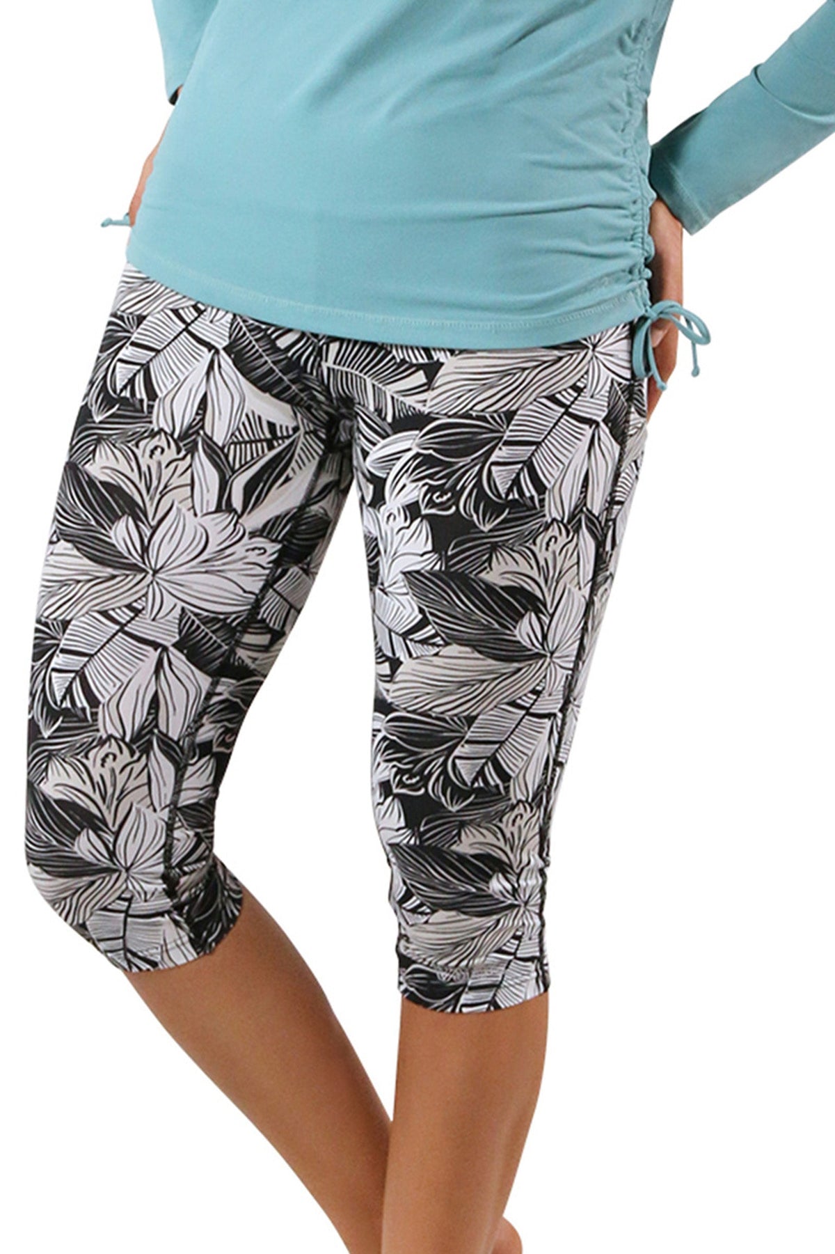 women active sport swim capris|woodblock-tropics