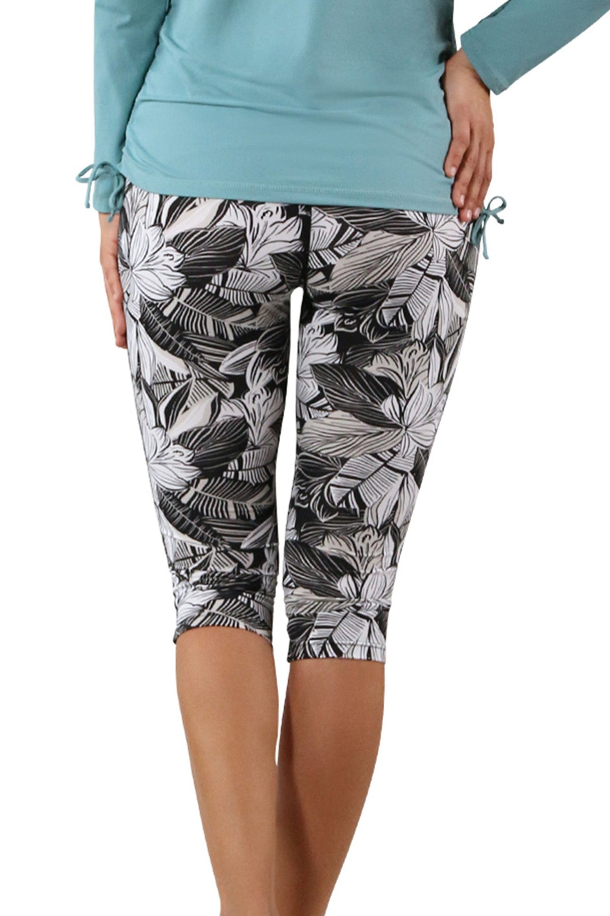 women active sport swim capris|woodblock-tropics