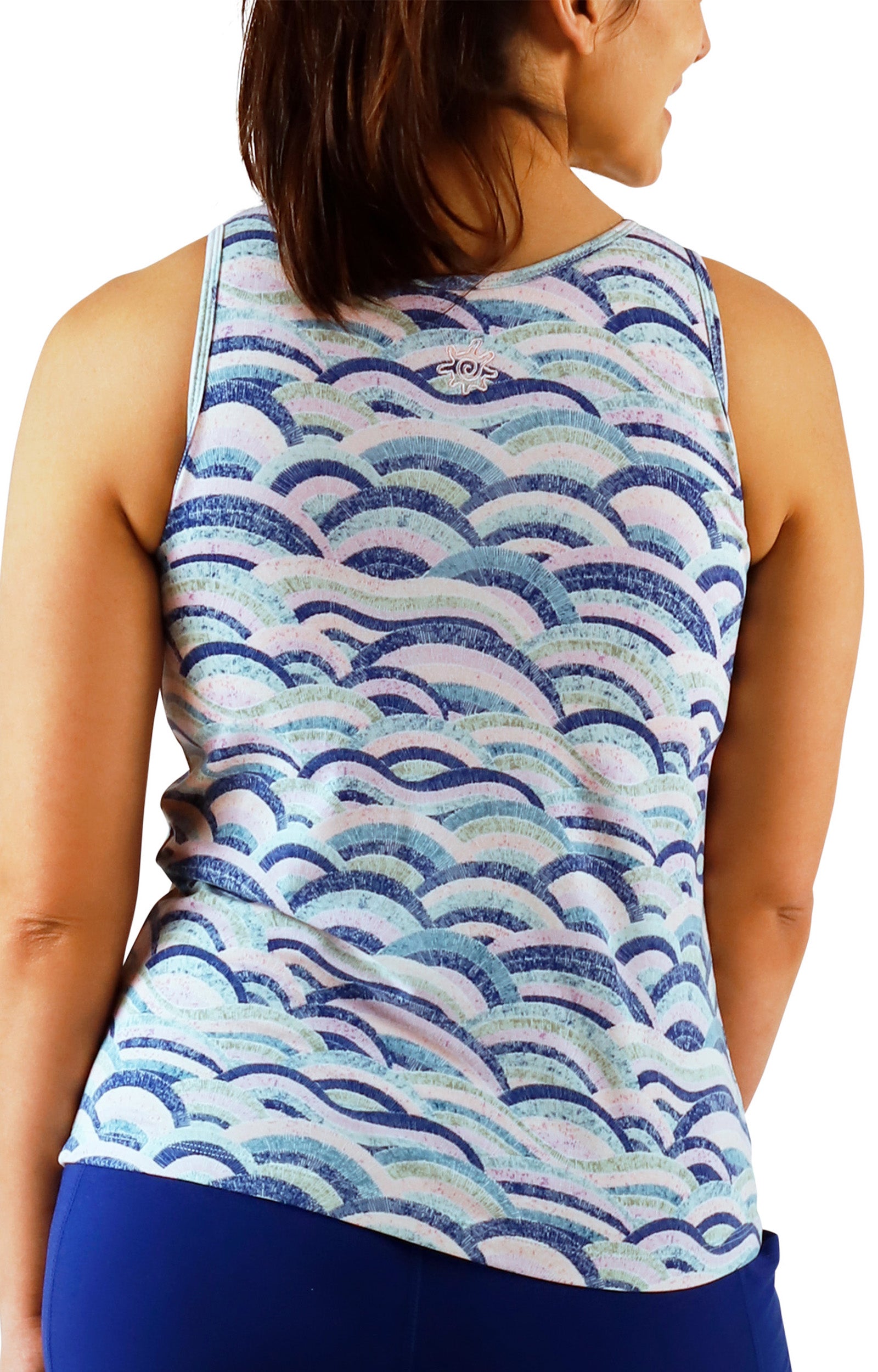 back view of womens everyday shelf bra tank in mosaic knolls|mosaic-knolls