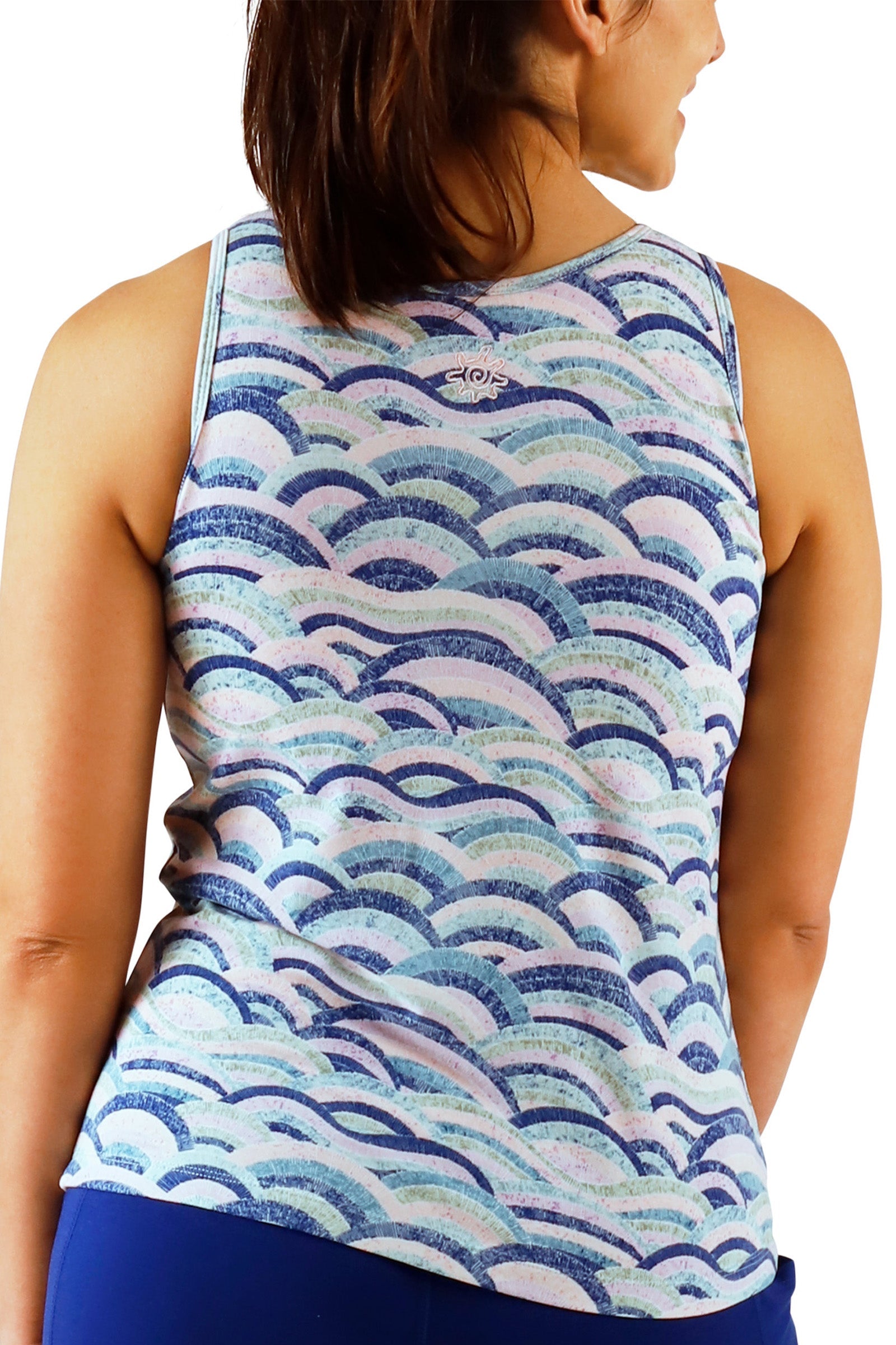 back view of womens everyday shelf bra tank in mosaic knolls|mosaic-knolls