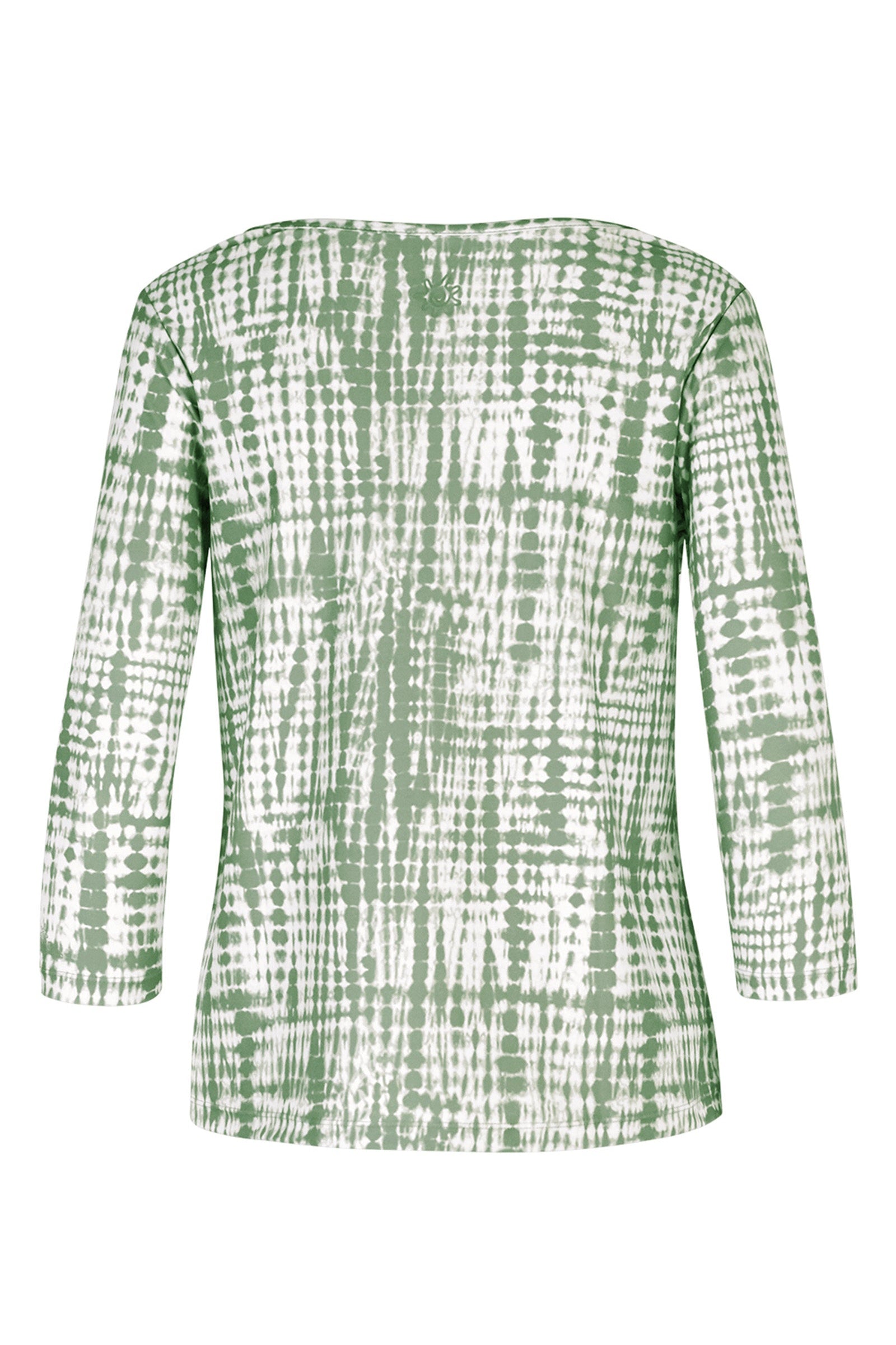 Back of the Women's 3/4 Sleeve Scoop Swing Top in Sage Tie Dye|sage-tie-dye