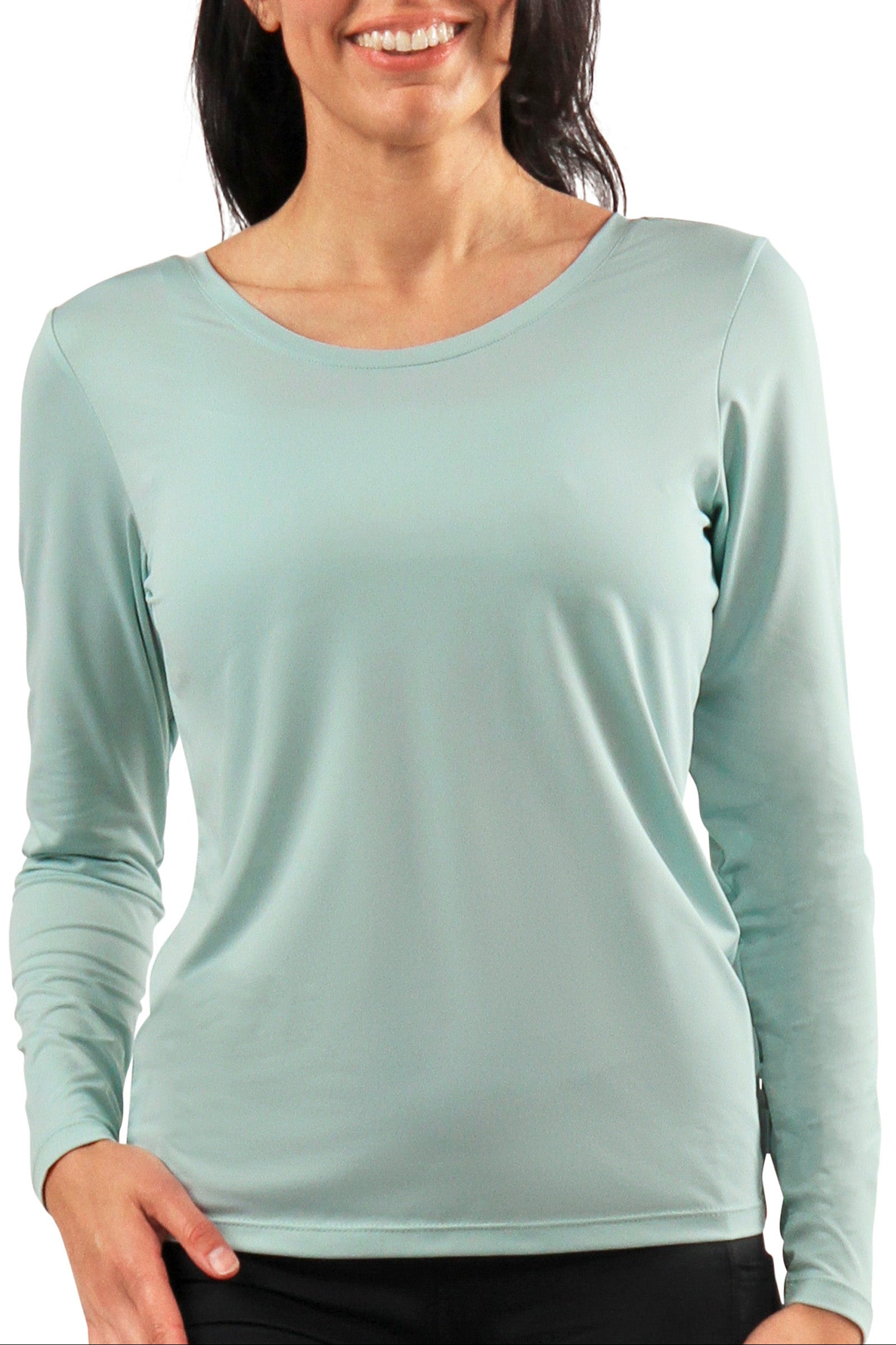womens long sleeve active reverse neck tee|dewdrop