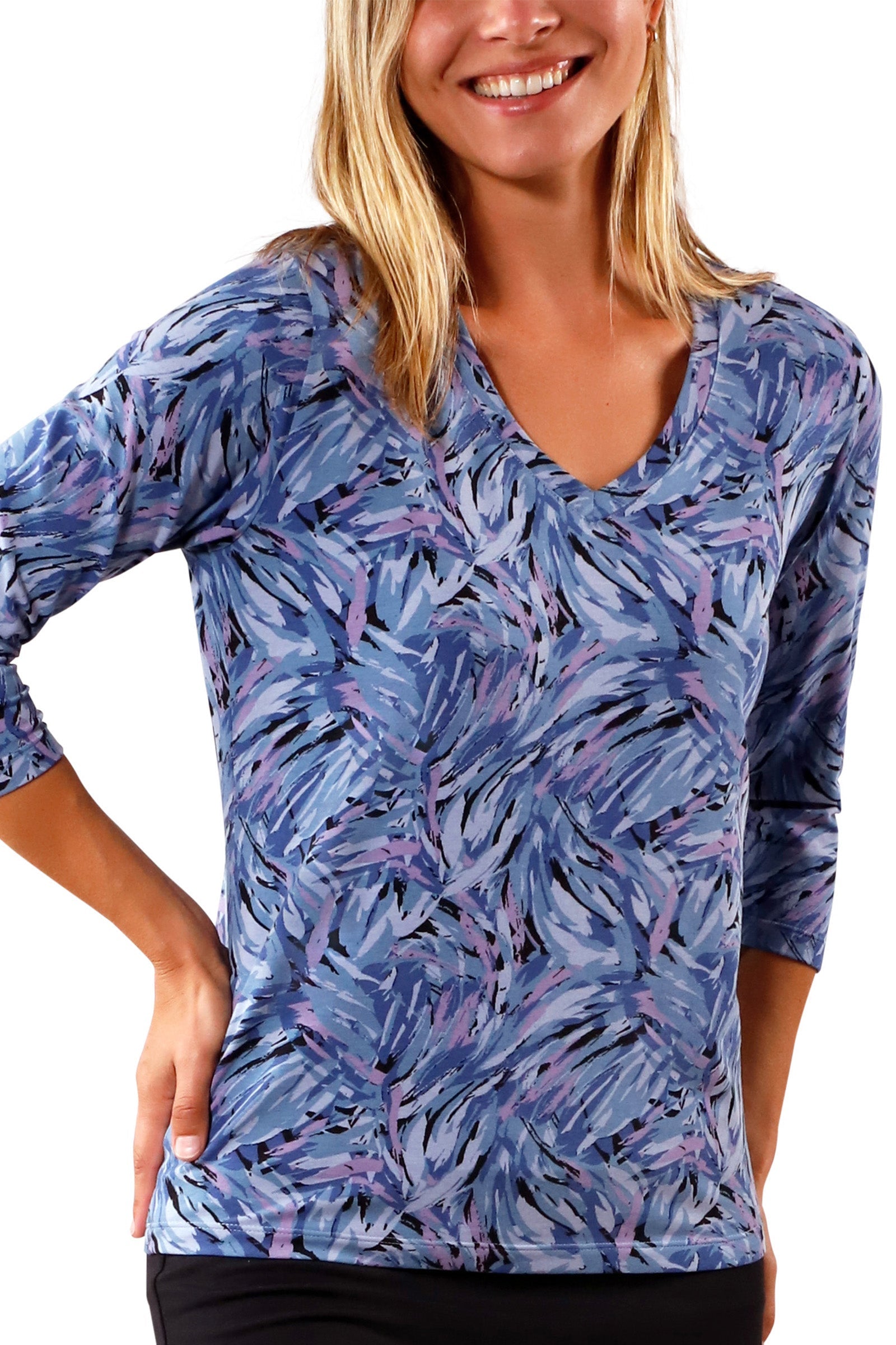 womens vneck r&r tee in brushstrokes|brushstrokes