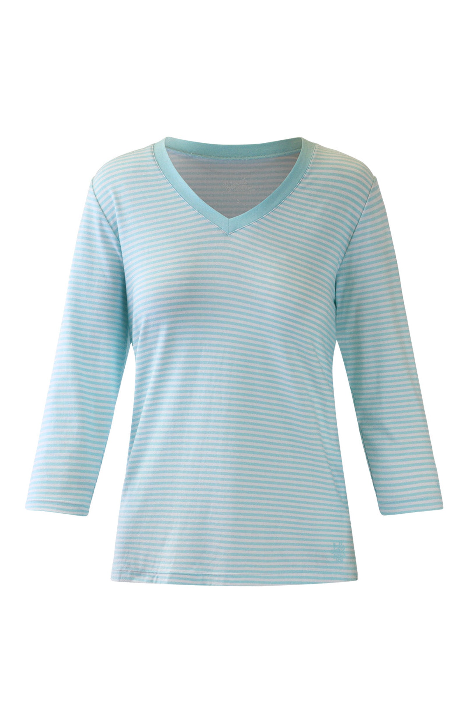 Women's 3/4 Sleeve V-Neck R&R Tee in Glacier Stripe|glacier-stripe