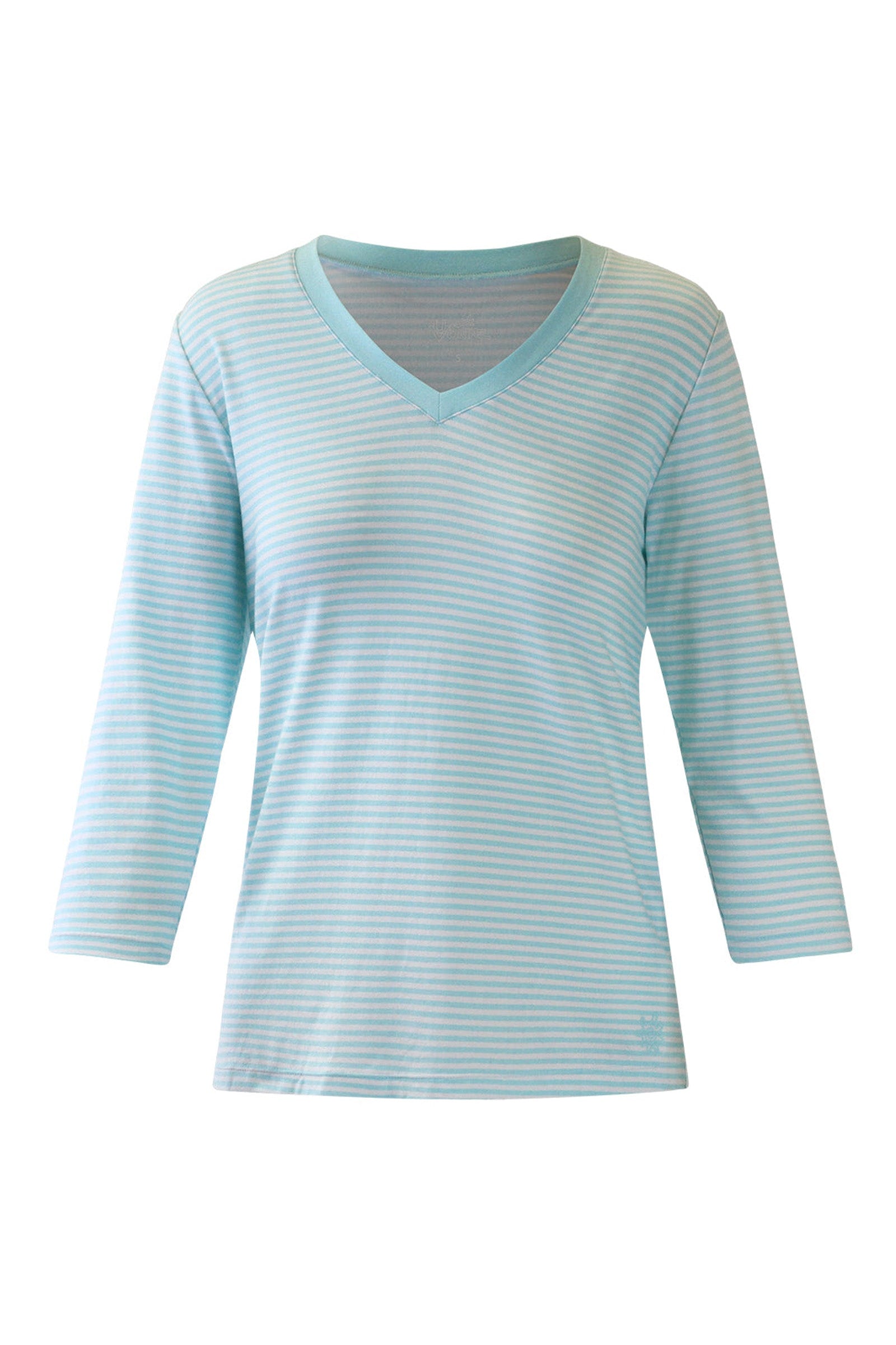 Women's 3/4 Sleeve V-Neck R&R Tee in Glacier Stripe|glacier-stripe